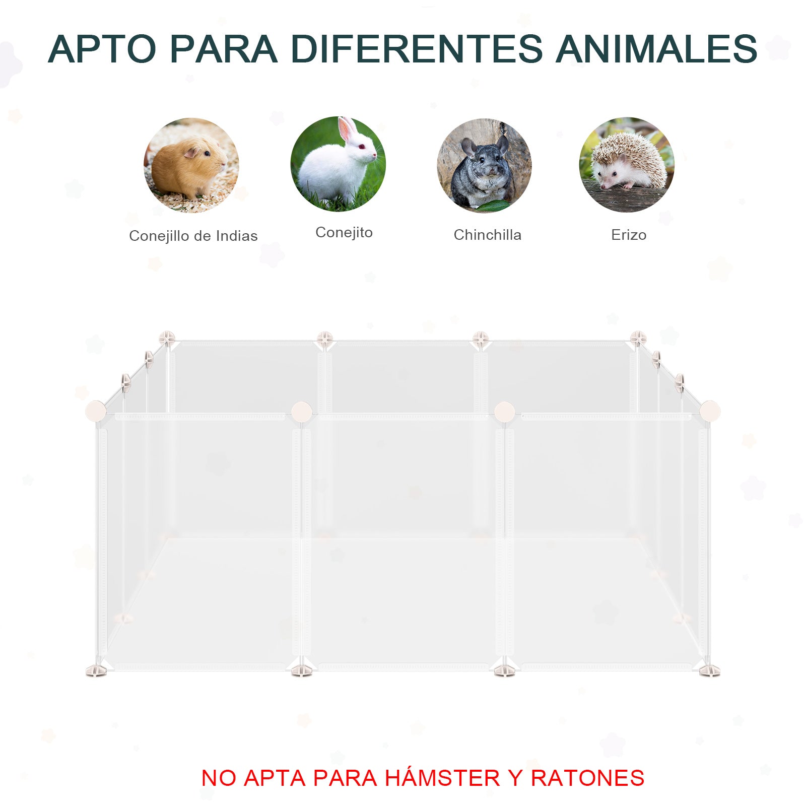 Recinto Modular de Metal para Pequenos Animais 105x105x45 cm - Branco
