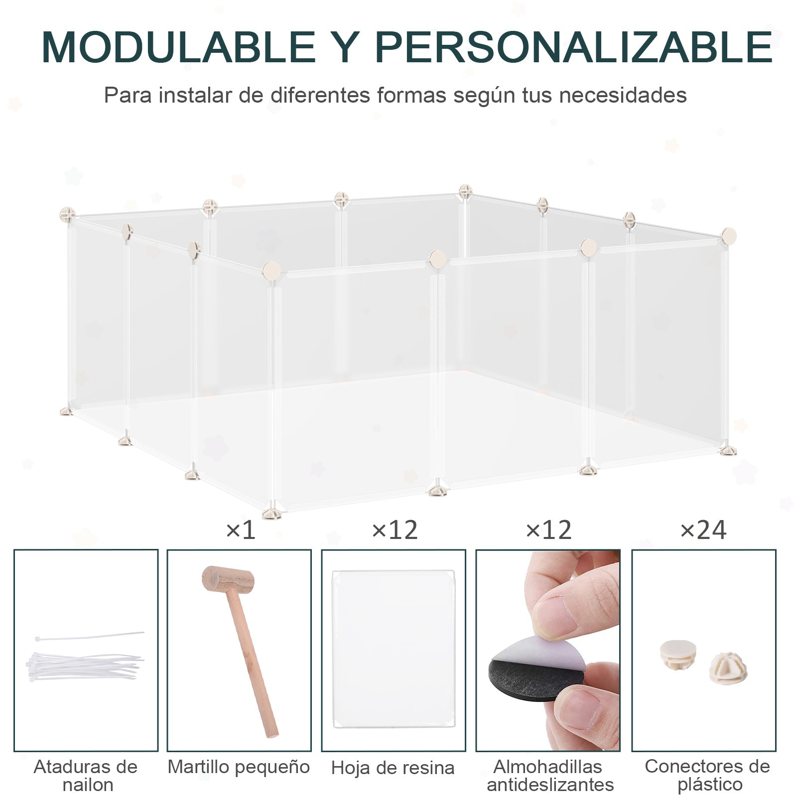 Recinto Modular de Metal para Pequenos Animais 105x105x45 cm - Branco