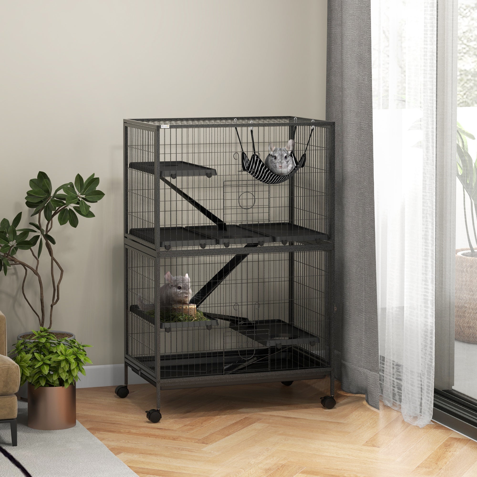 Gaiola para Roedores – 80x52x128 cm – Cinza Escuro – Metal e Plástico