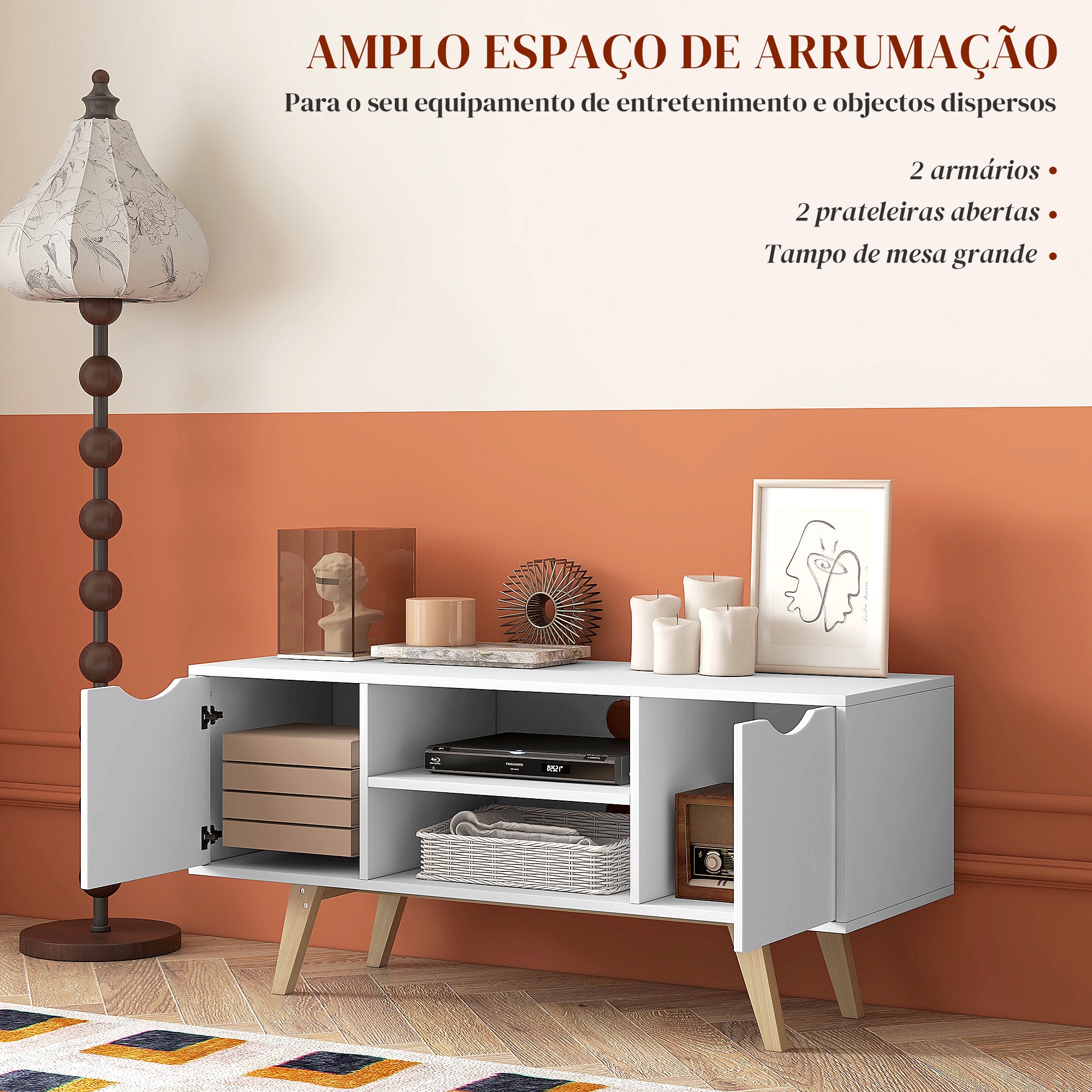 Móvel de TV Moderno Branco e Madeira 110x39x50 cm