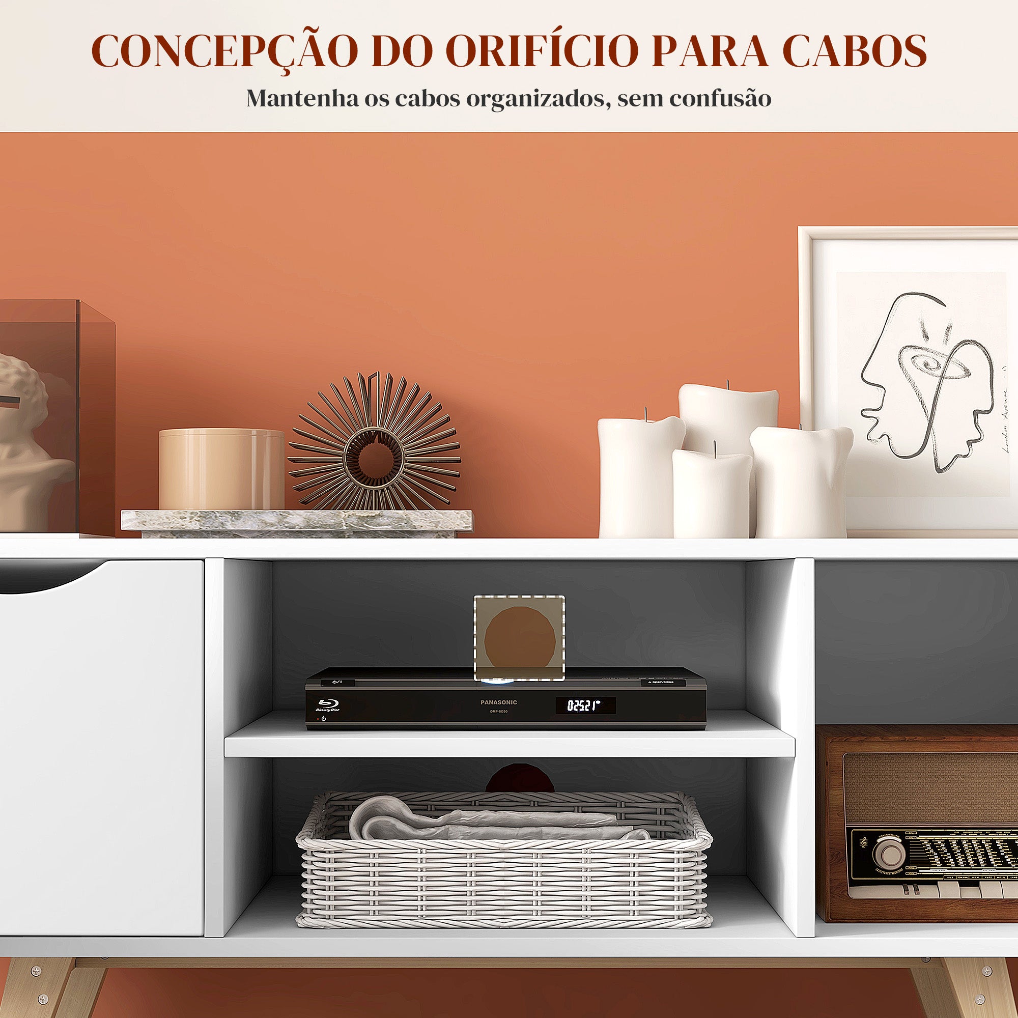 Móvel de TV Moderno Branco e Madeira 110x39x50 cm