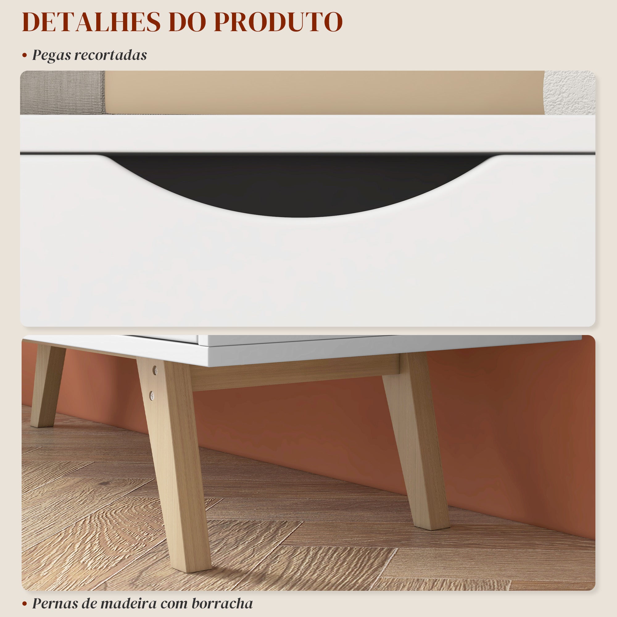 Móvel de TV Moderno Branco e Madeira 110x39x50 cm