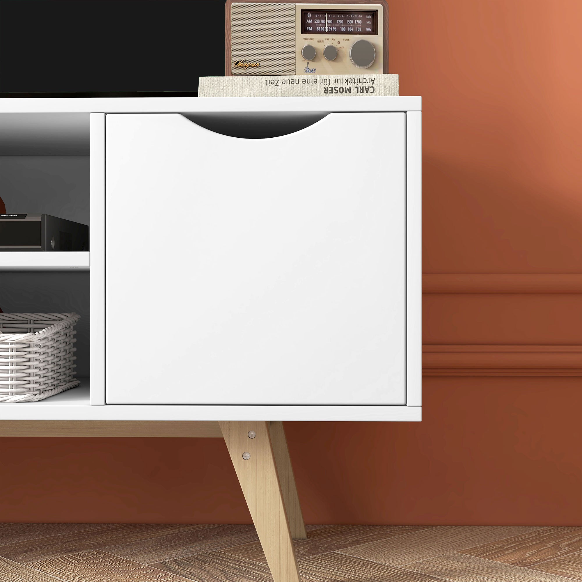 Móvel de TV Moderno Branco e Madeira 110x39x50 cm