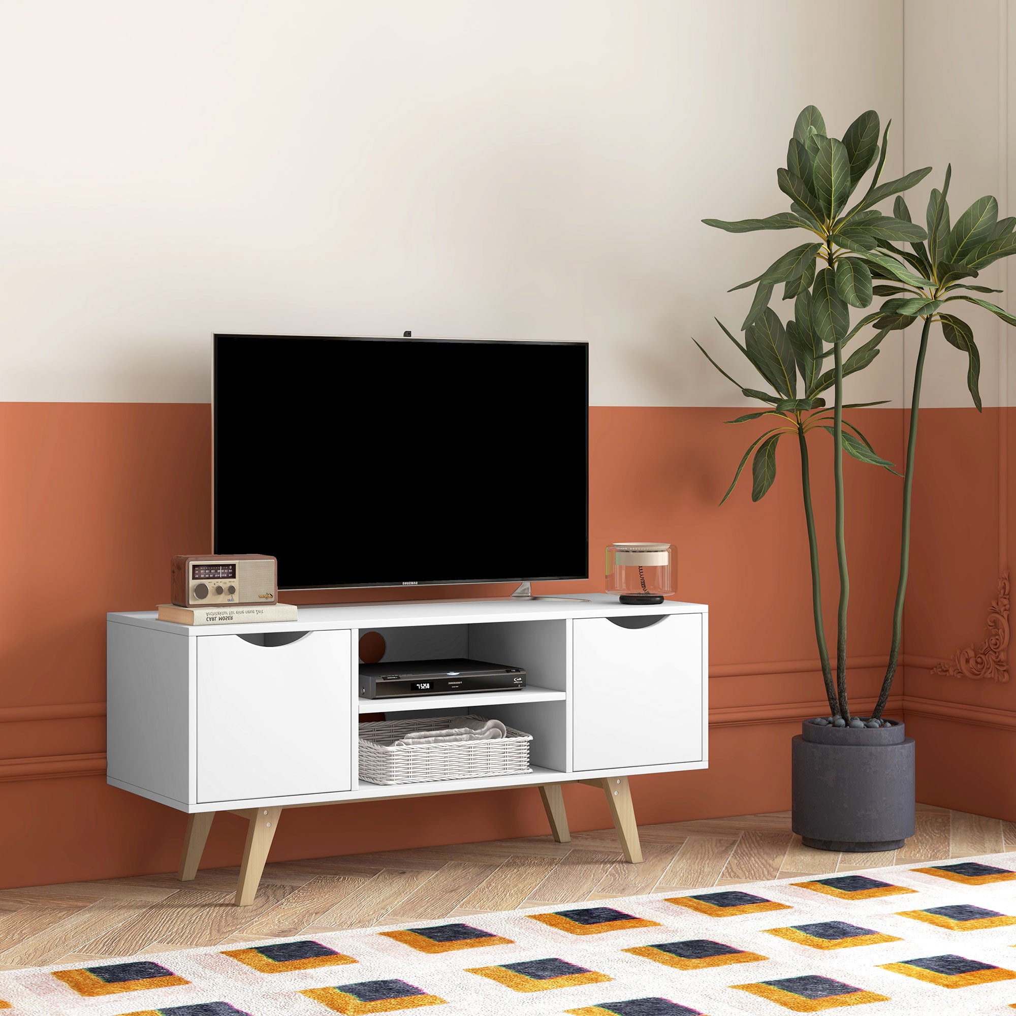 Móvel de TV Moderno Branco e Madeira 110x39x50 cm