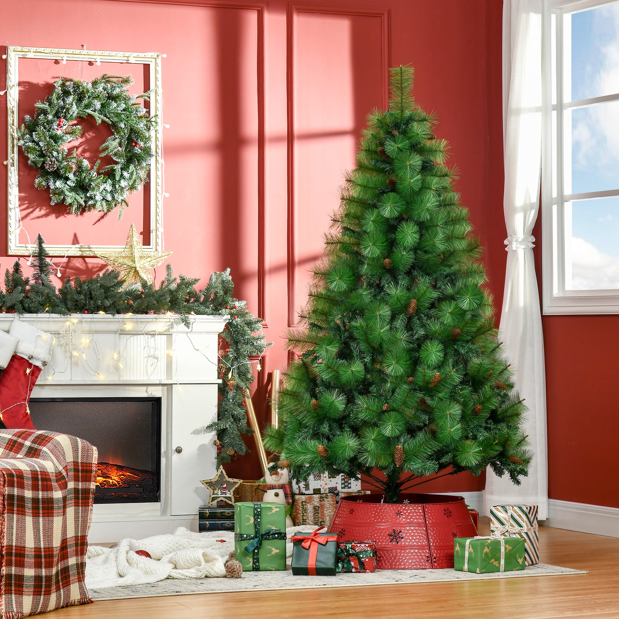 Árvore de Natal Artificial 180cm Verde com 782 Ramos e 56 Pinhas
