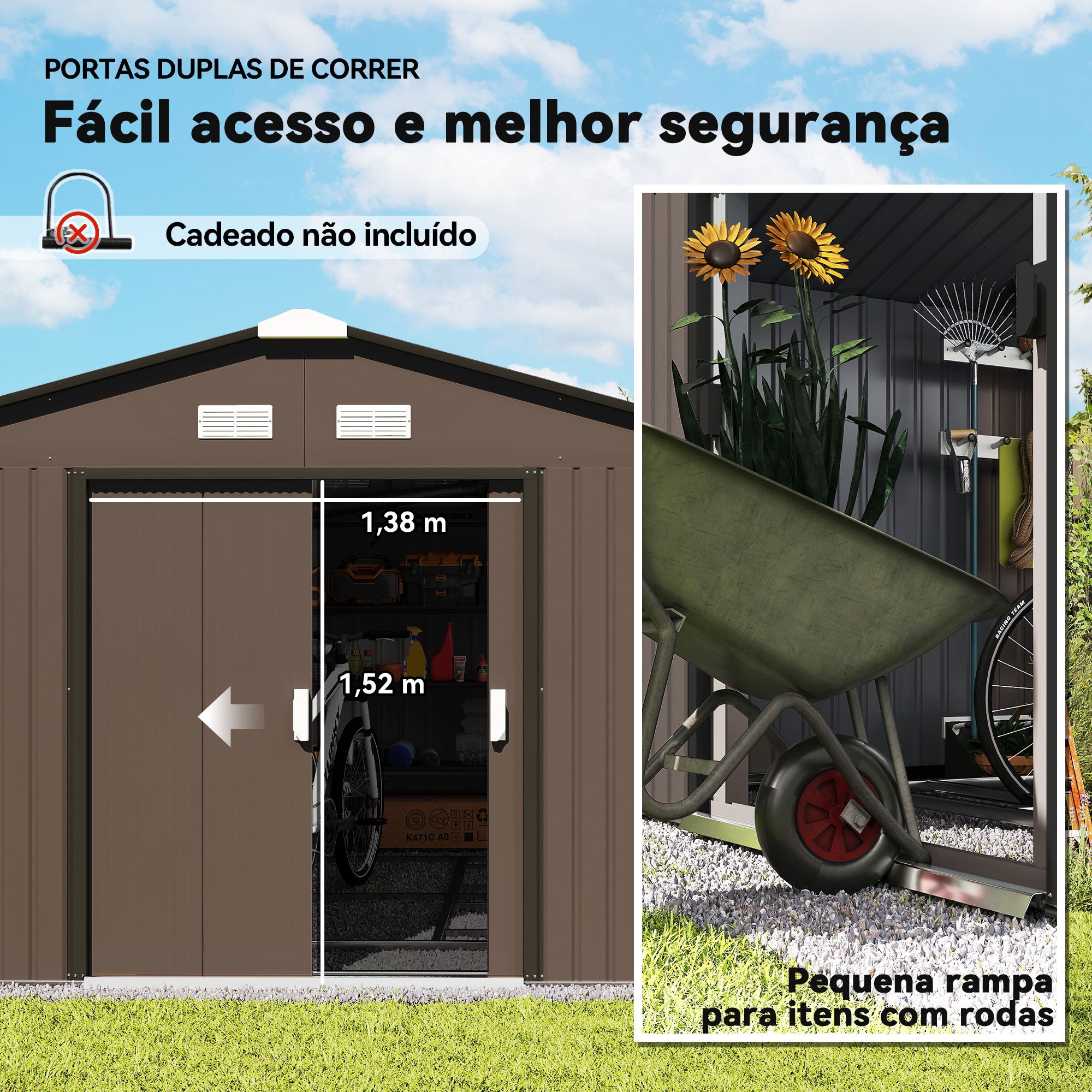 Abrigo de Jardim Metálico Marrom 340x386x200 cm