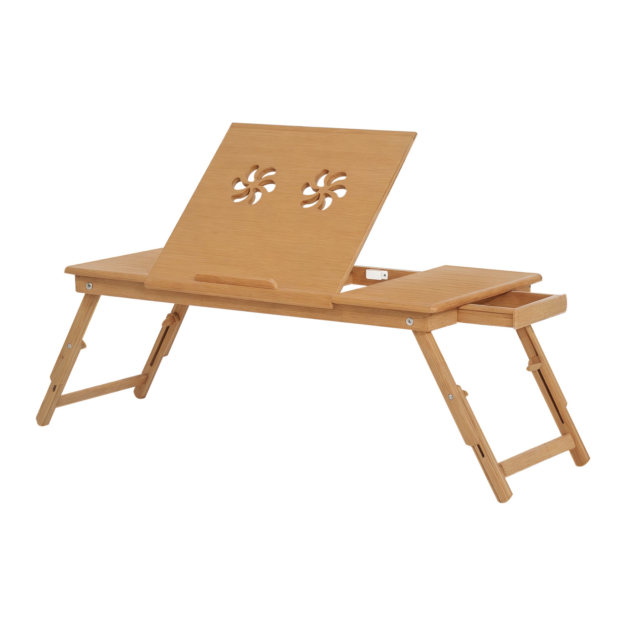 Mesa de Computador Portátil de Bambu Dobrável Reclinável Cor de Madeira Natural 72x35x22-30 cm