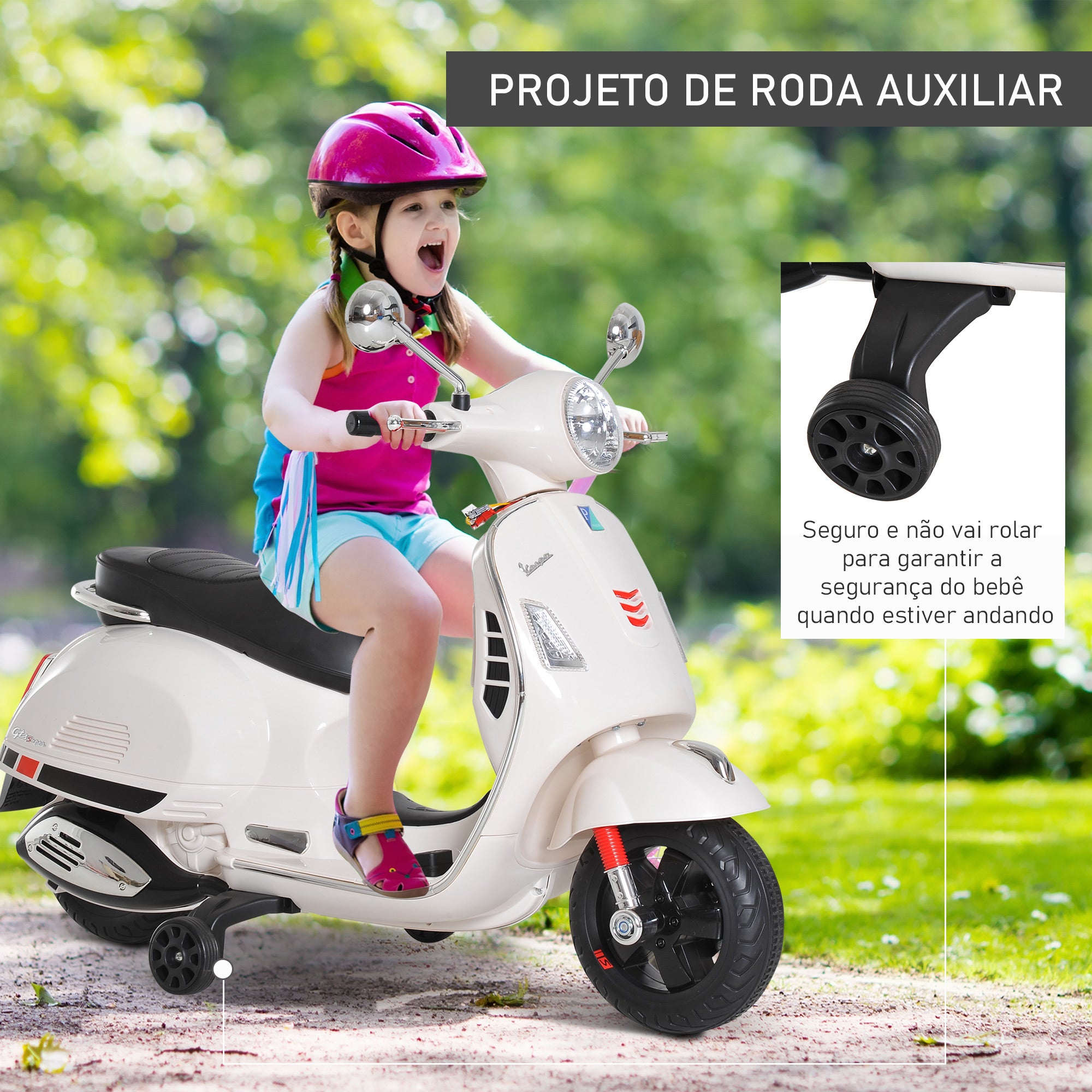 Mota Elétrica Infantil Branca 102x50,5x75,5 cm com Música e Buzina
