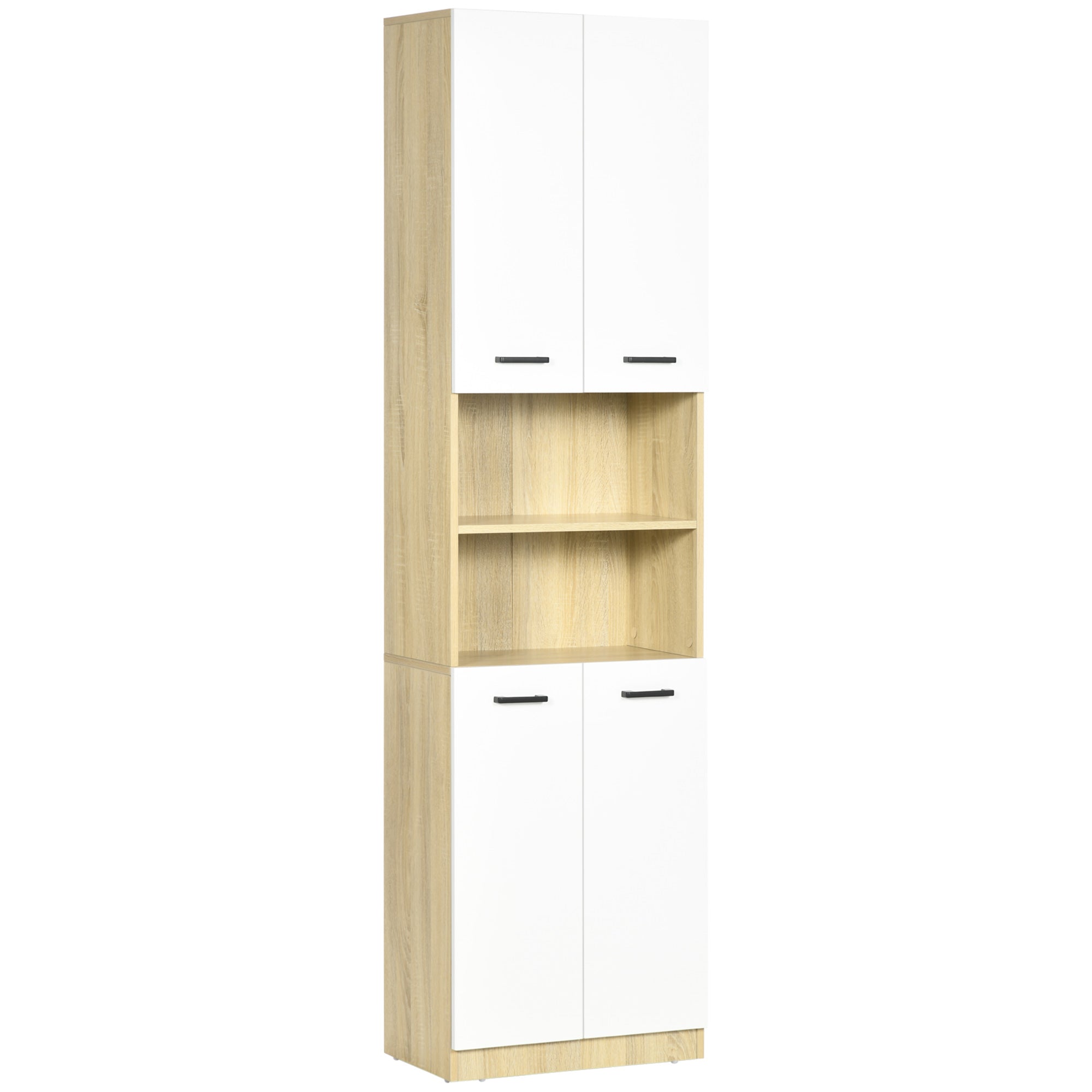 Armário Alto Casa de Banho 53x33,5x195,7 cm - Branco e Madeira