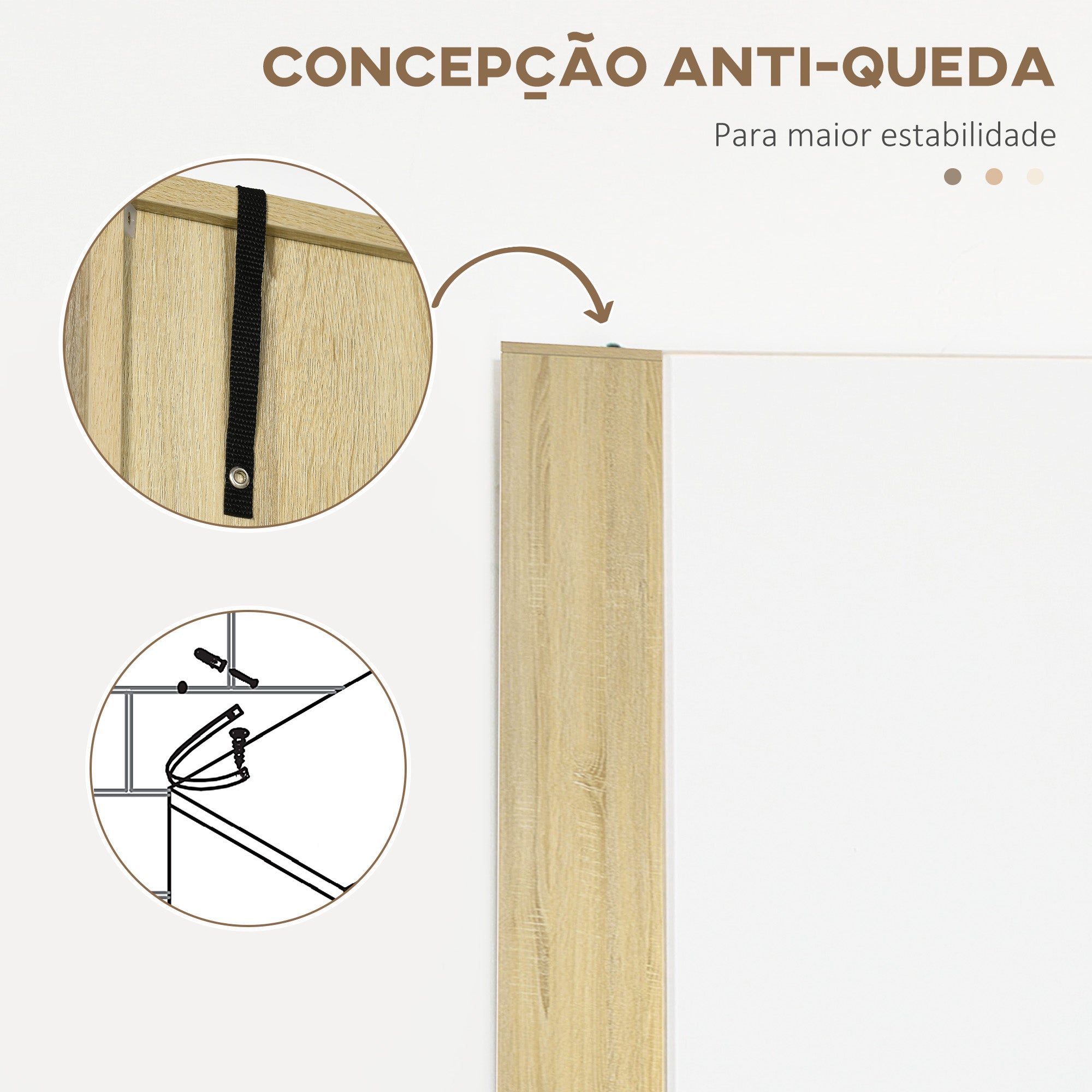 Armário Alto Casa de Banho 53x33,5x195,7 cm - Branco e Madeira
