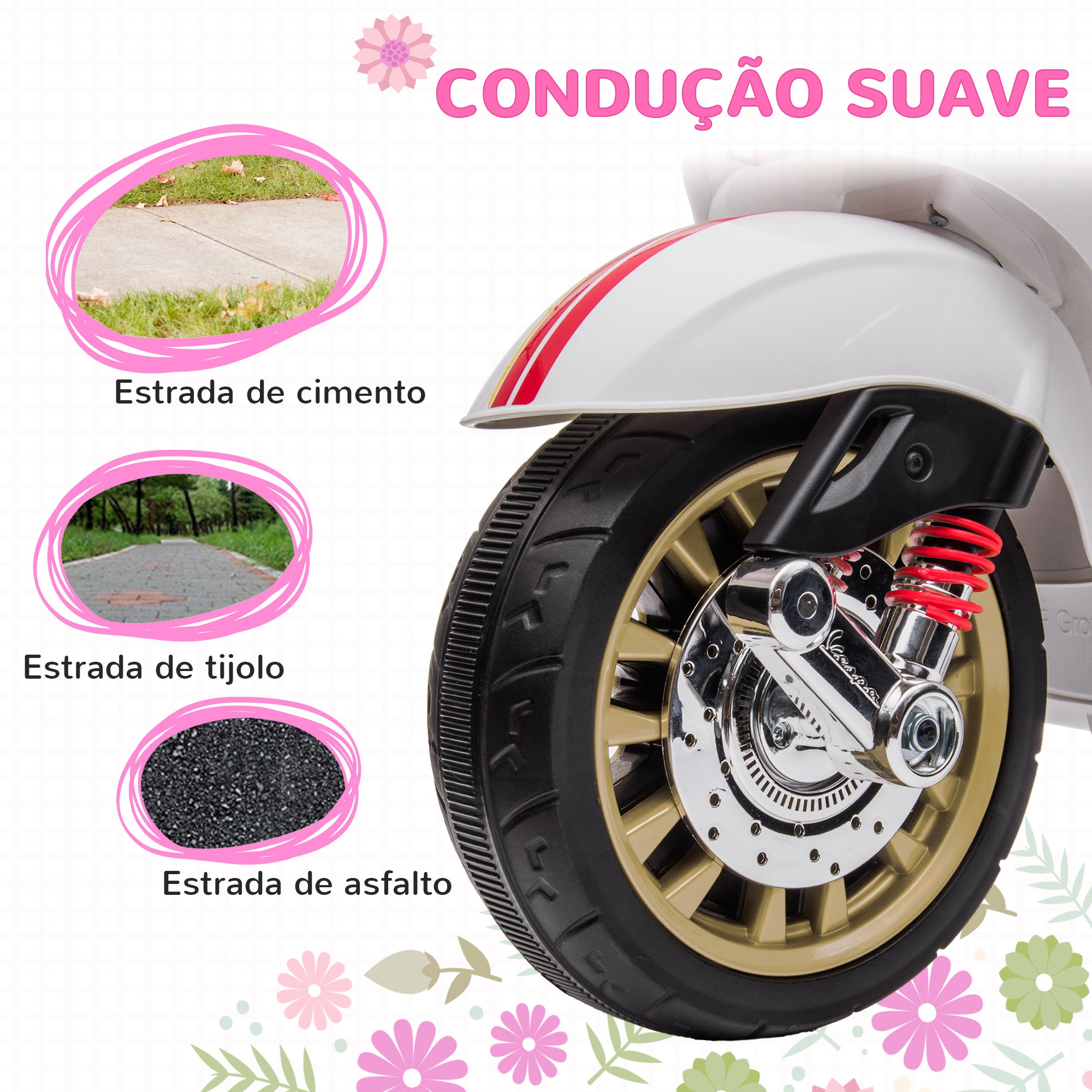 Moto Elétrica para Crianças 3-6 Anos Branca 107x47x73 cm