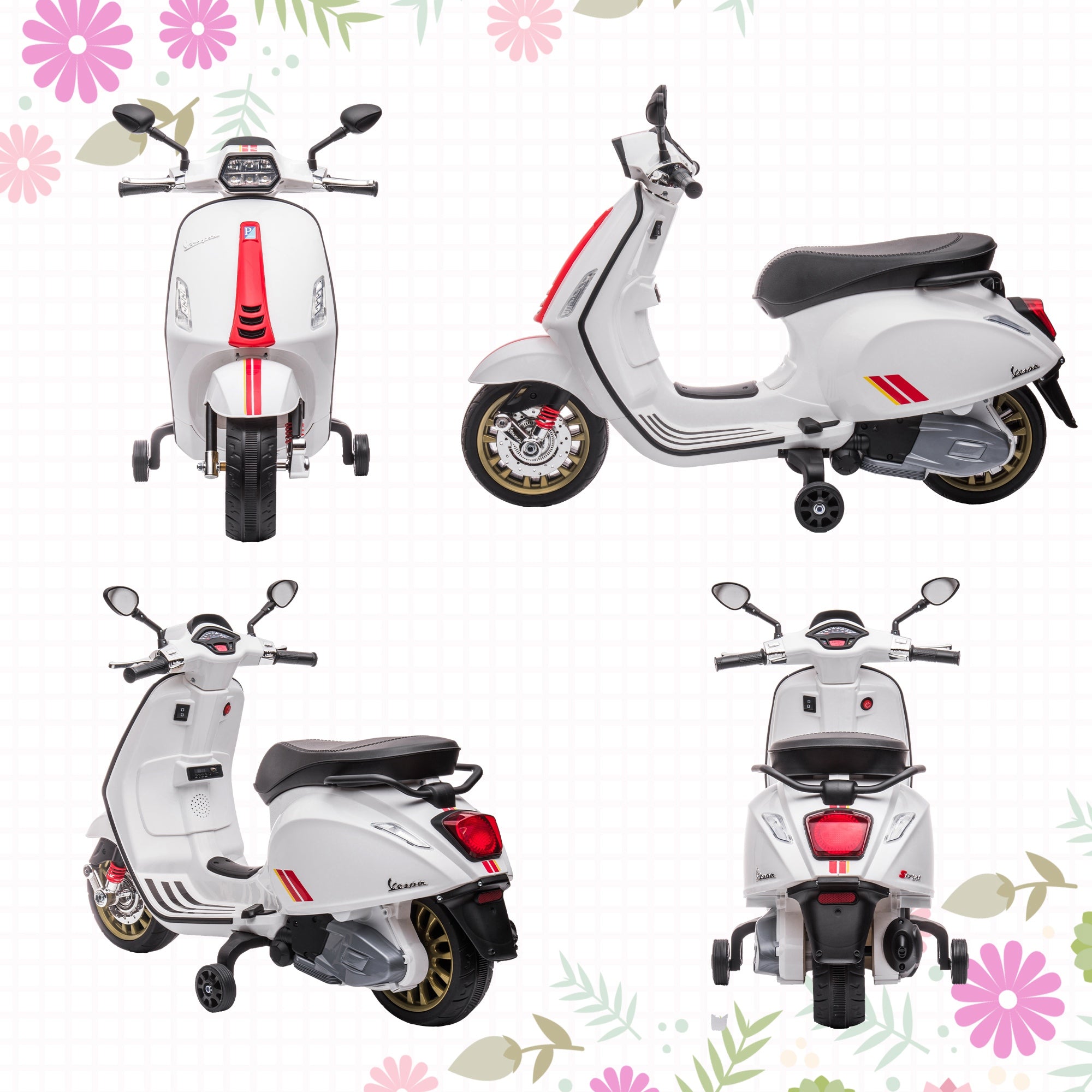 Moto Elétrica para Crianças 3-6 Anos Branca 107x47x73 cm