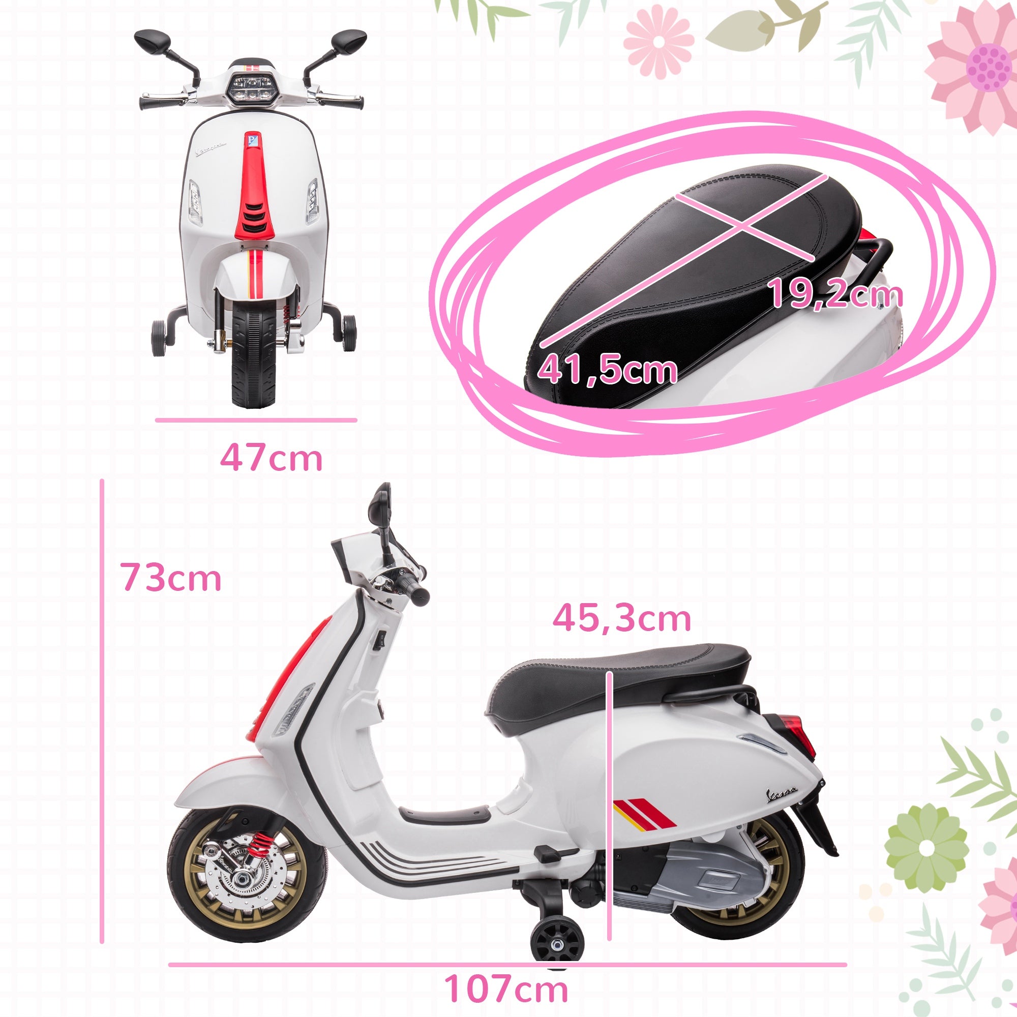 Moto Elétrica para Crianças 3-6 Anos Branca 107x47x73 cm