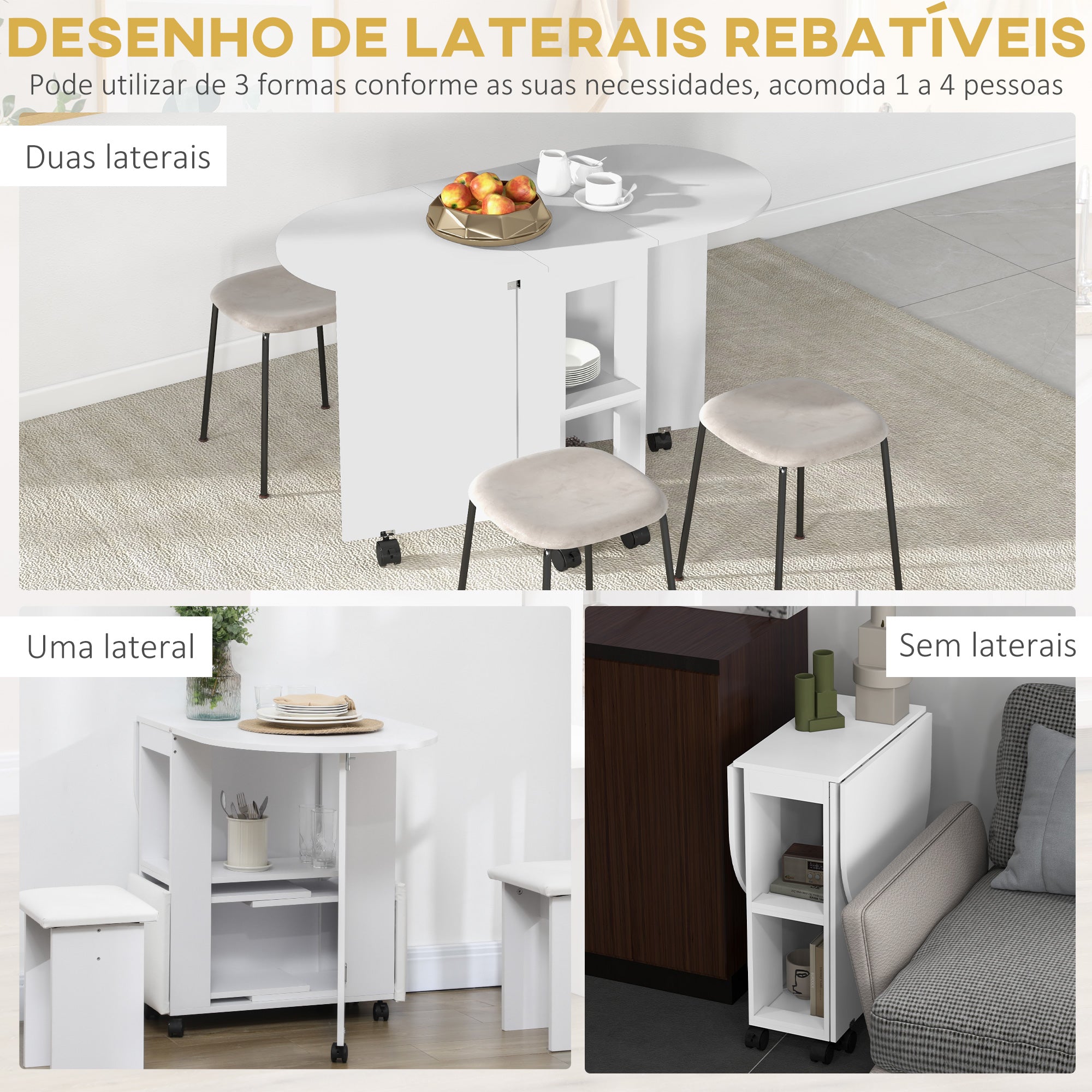 Mesa de Cozinha Dobrável 120x60x77 cm Branco