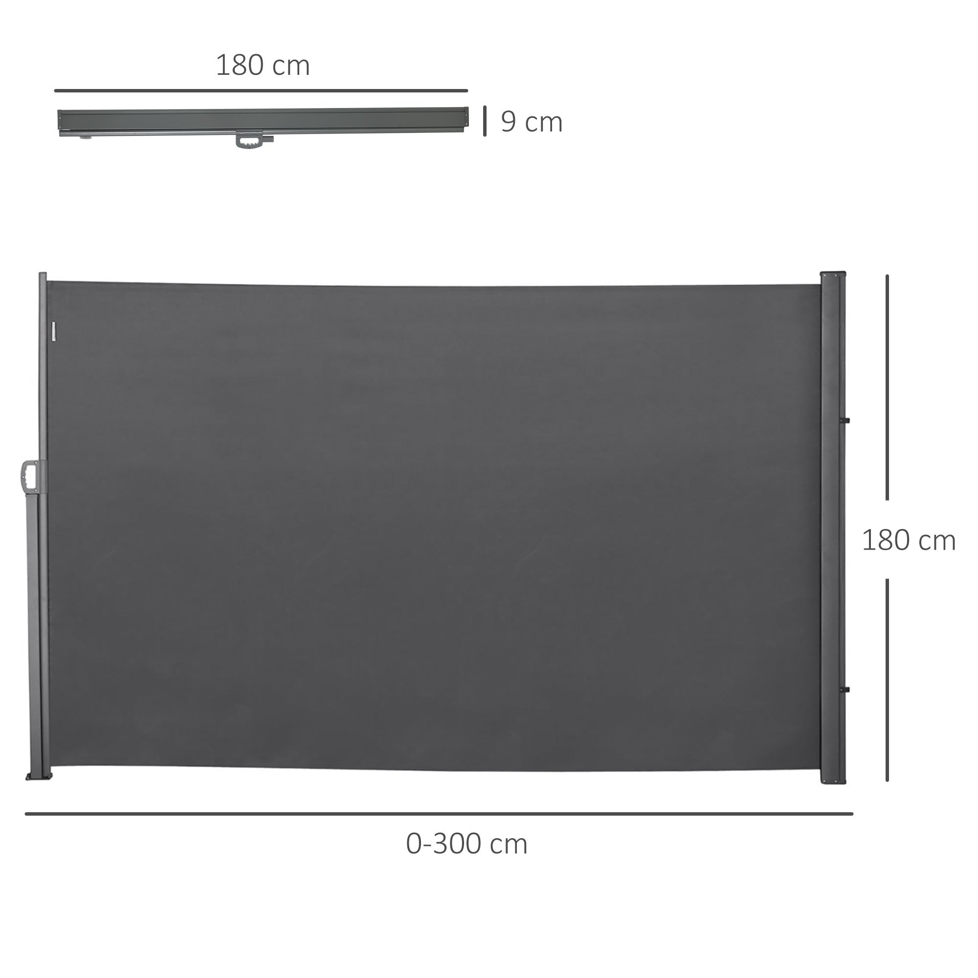 Toldo Lateral Retrátil Cinzento 300x180cm para Terraço, Pátio ou Jardim