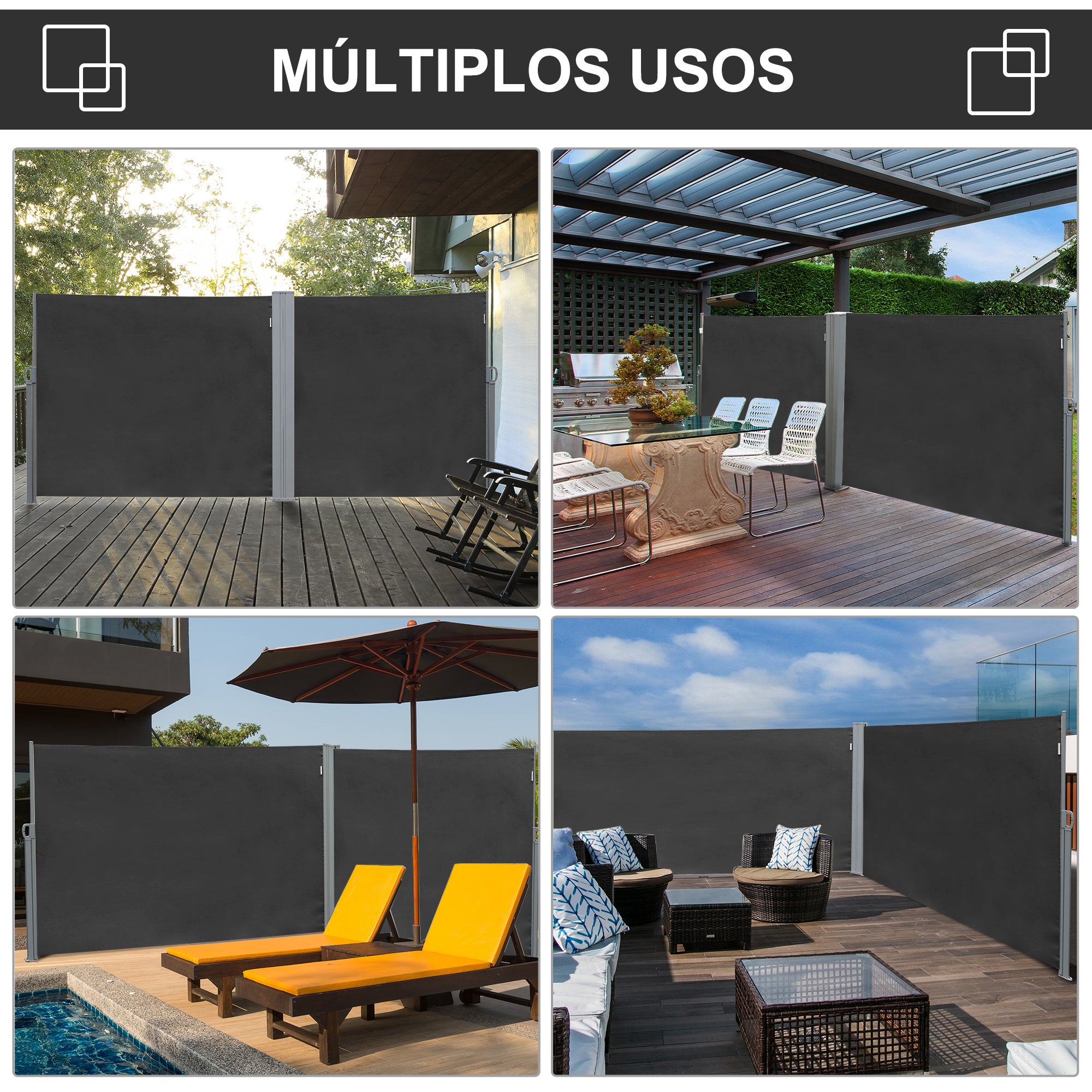 Toldo Lateral Retrátil Cinzento 300x180cm para Terraço, Pátio ou Jardim