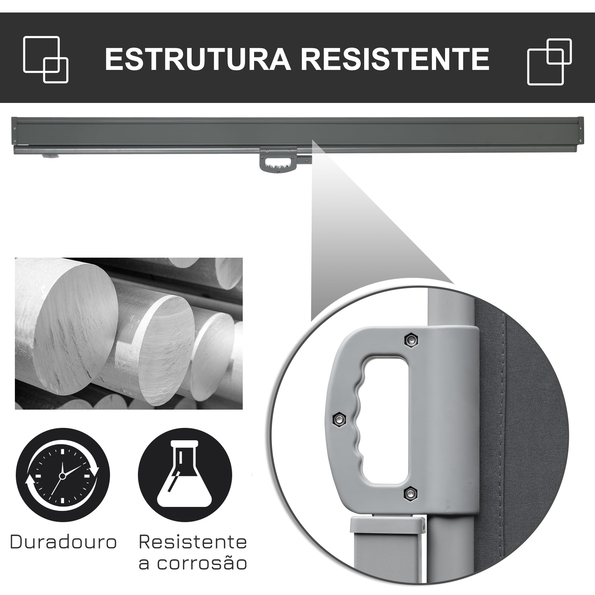 Toldo Lateral Retrátil Cinzento 300x180cm para Terraço, Pátio ou Jardim