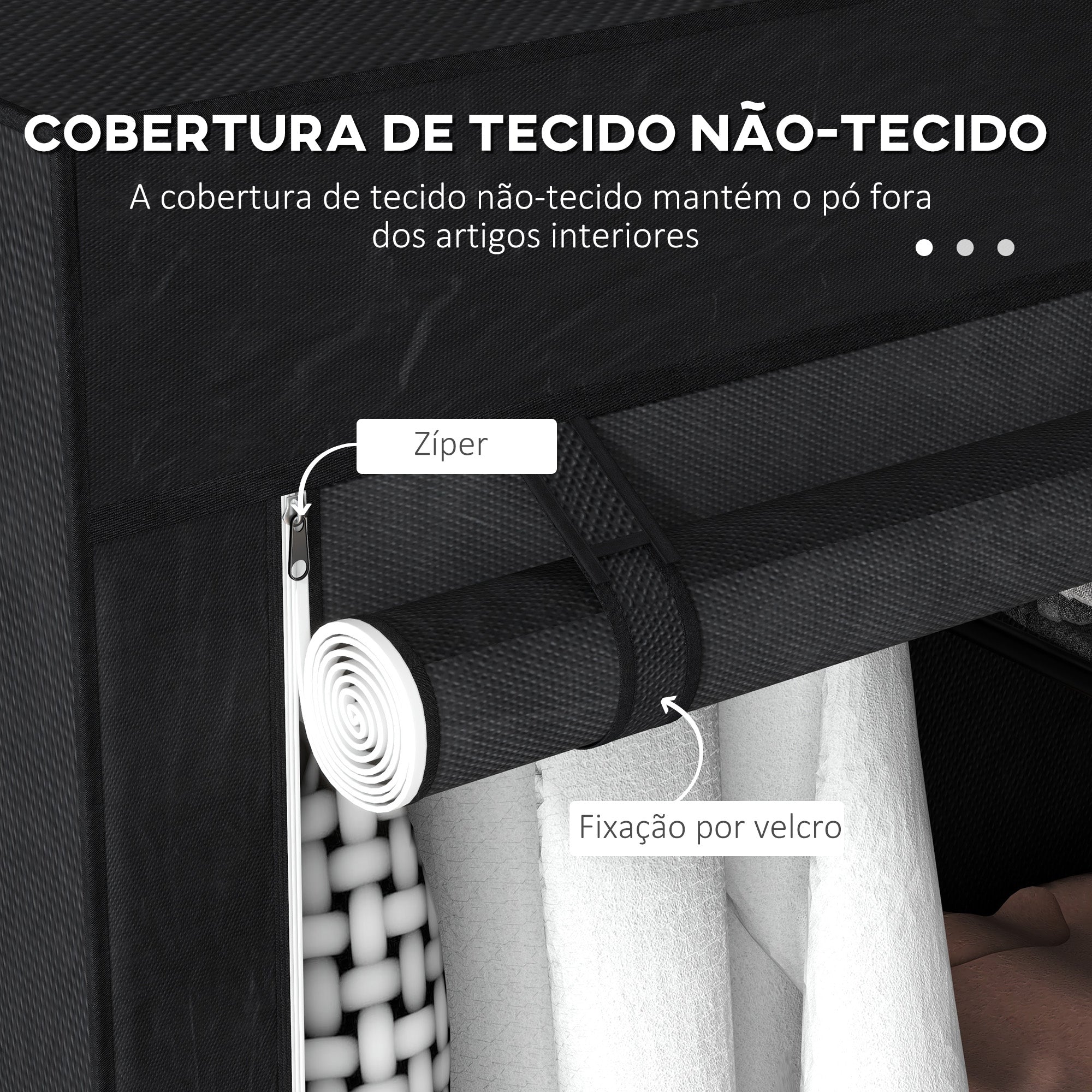 Roupeiro de Tecido Dobrável com 6 Prateleiras e Barra de Pendurar 103x43x162,5 cm Preto