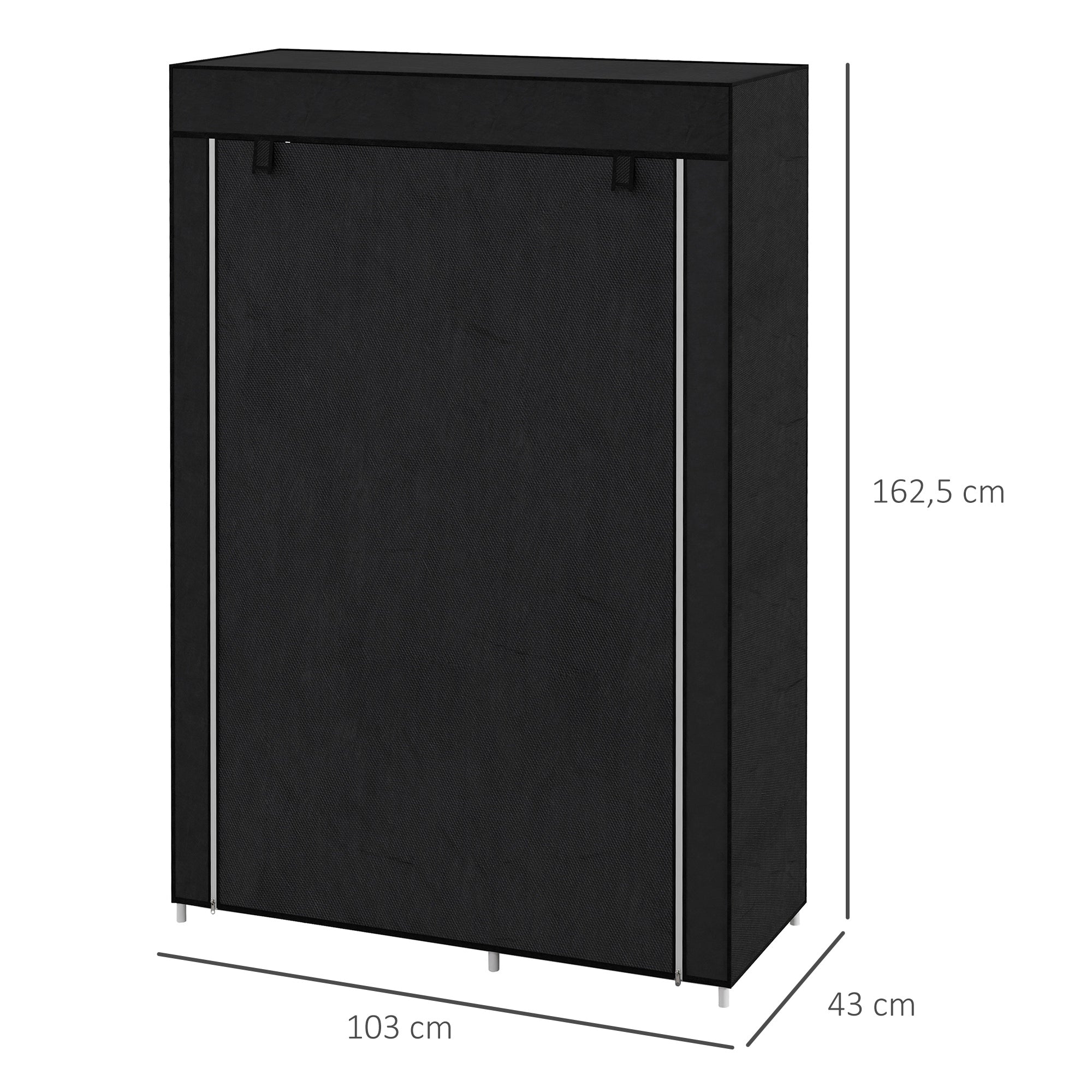 Roupeiro de Tecido Dobrável com 6 Prateleiras e Barra de Pendurar 103x43x162,5 cm Preto