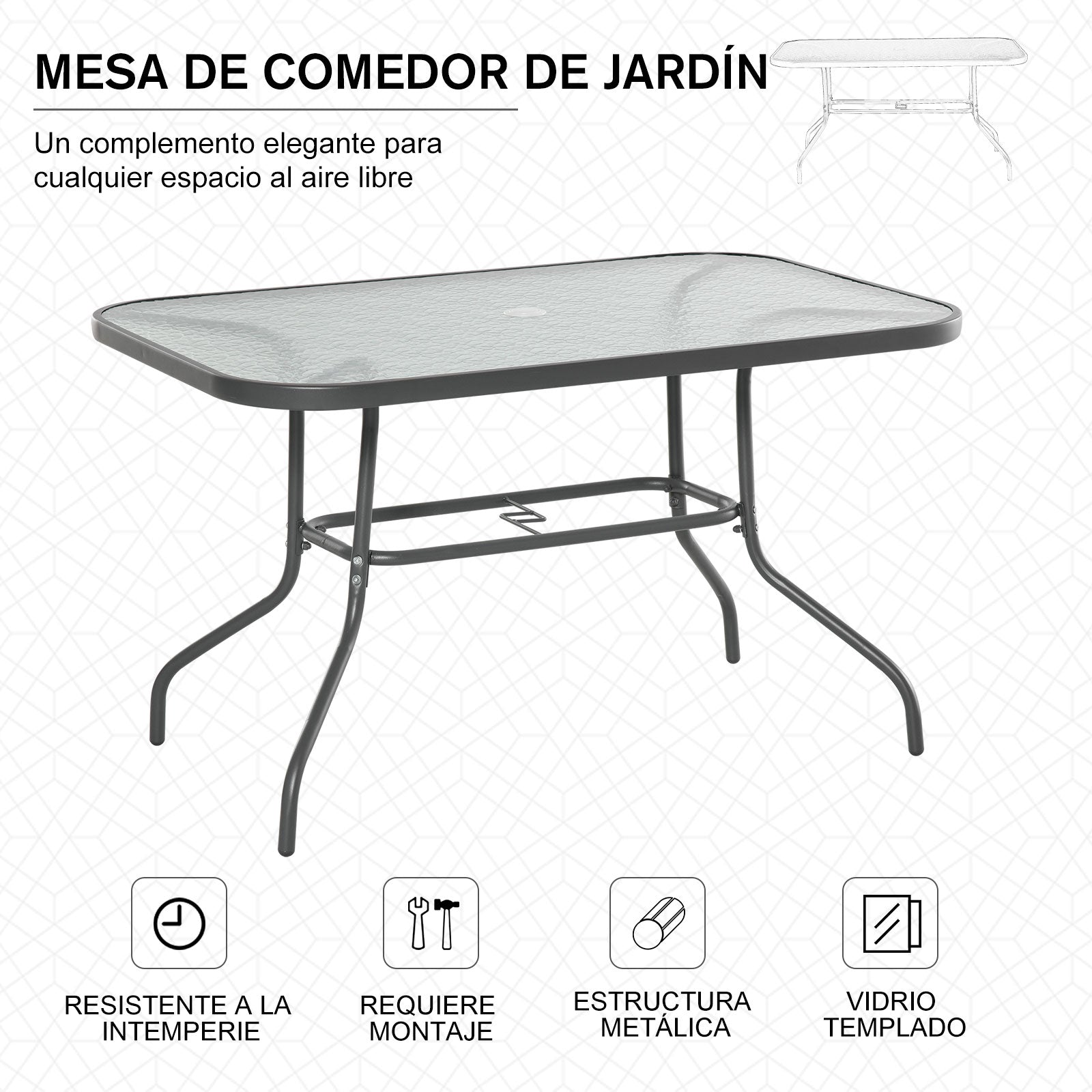 Mesa Retangular de Metal para Jardim 120x80x70 cm - Cinza Carvão