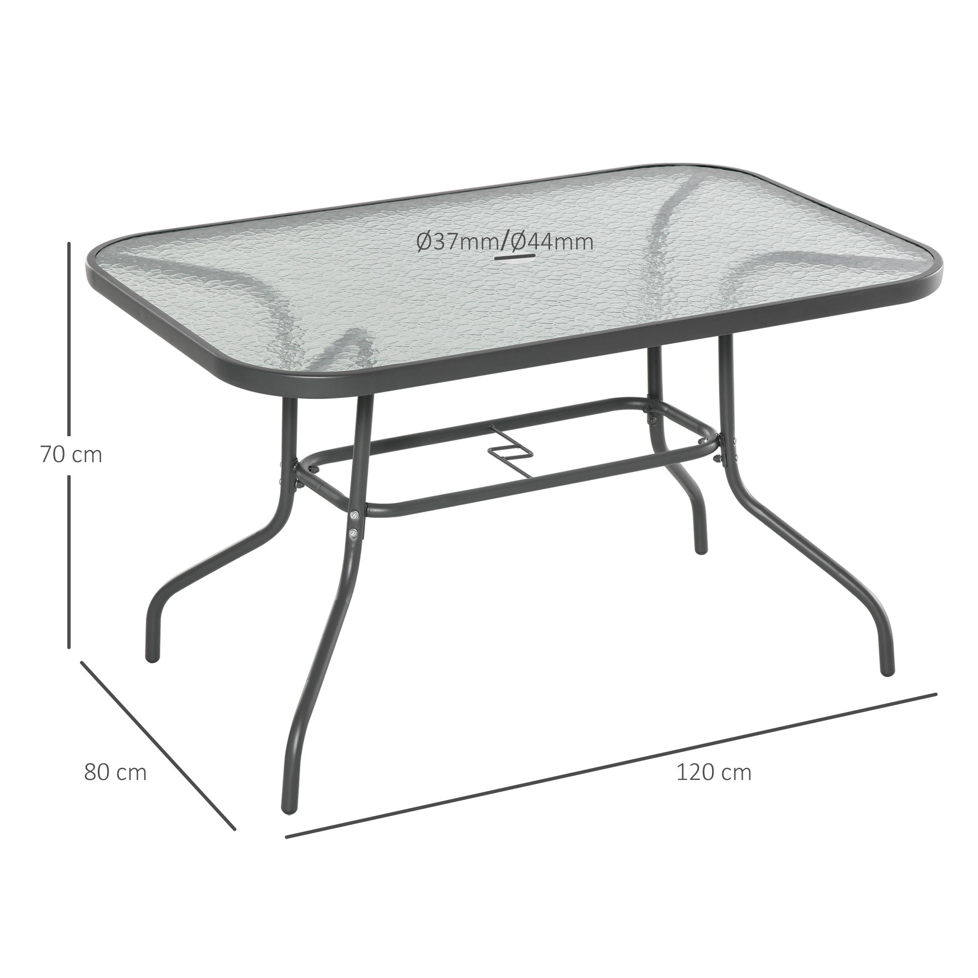 Mesa Retangular de Metal para Jardim 120x80x70 cm - Cinza Carvão