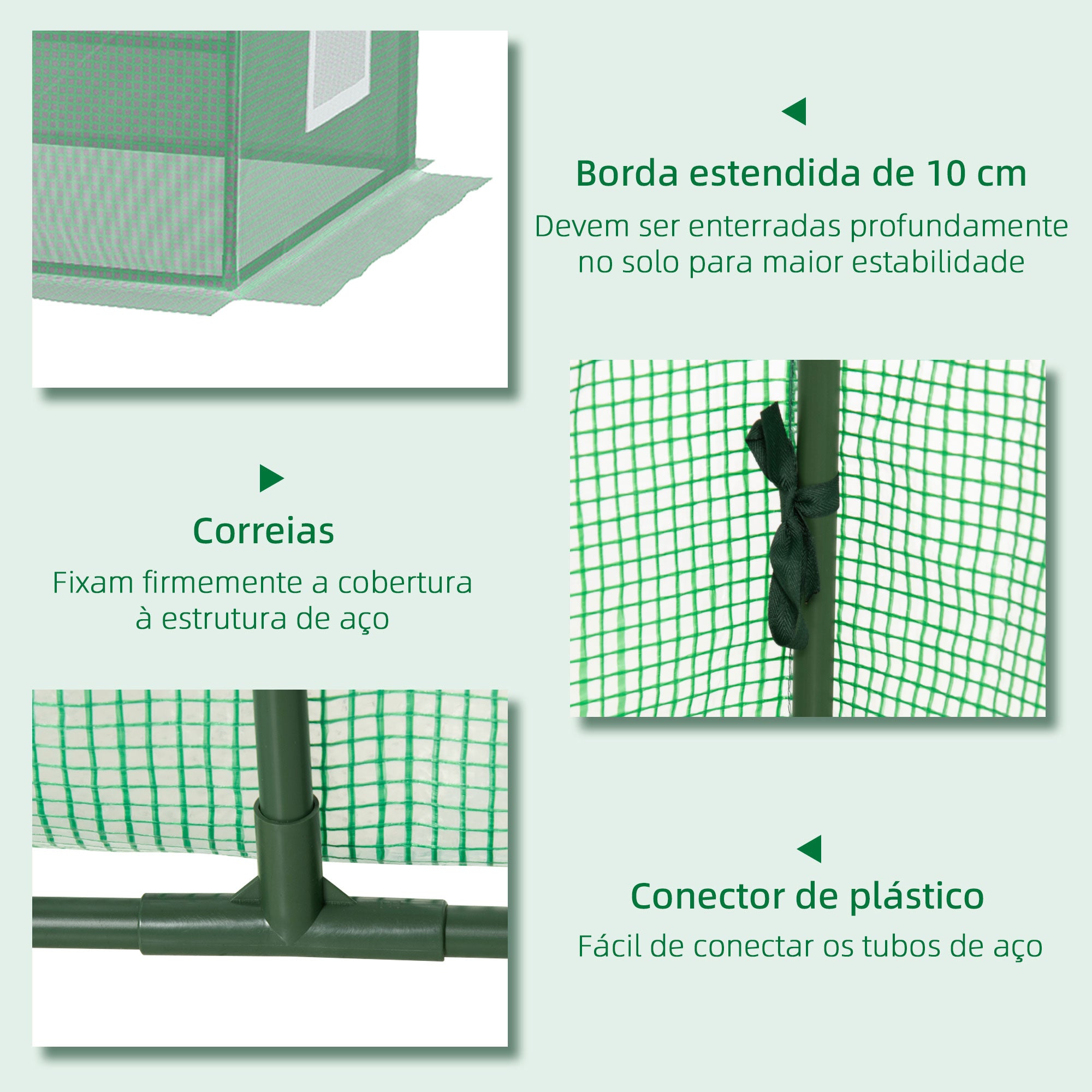 Mini Estufa de Jardim – 240x90x90 cm – Verde – Aço, PE e PP