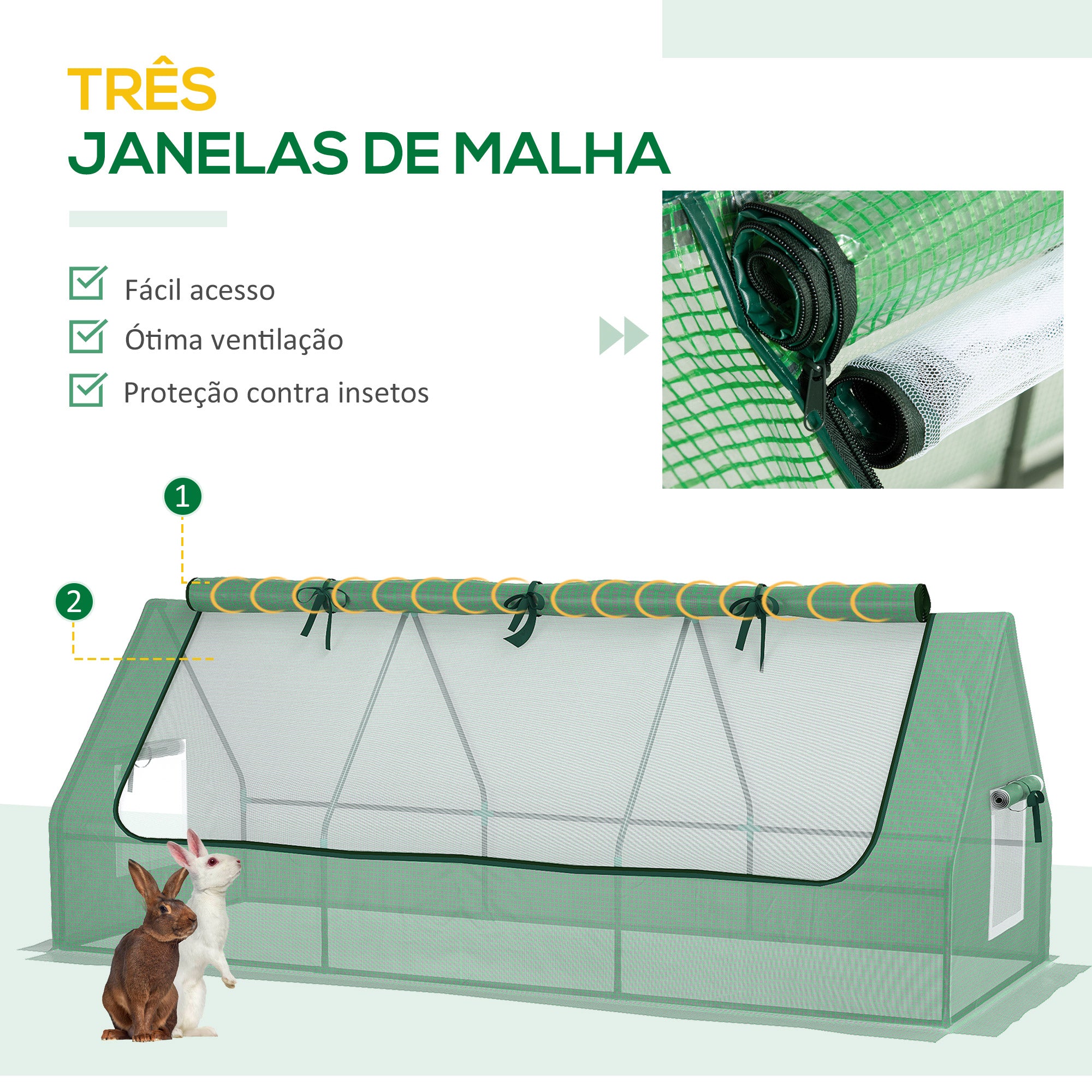 Mini Estufa de Jardim – 240x90x90 cm – Verde – Aço, PE e PP