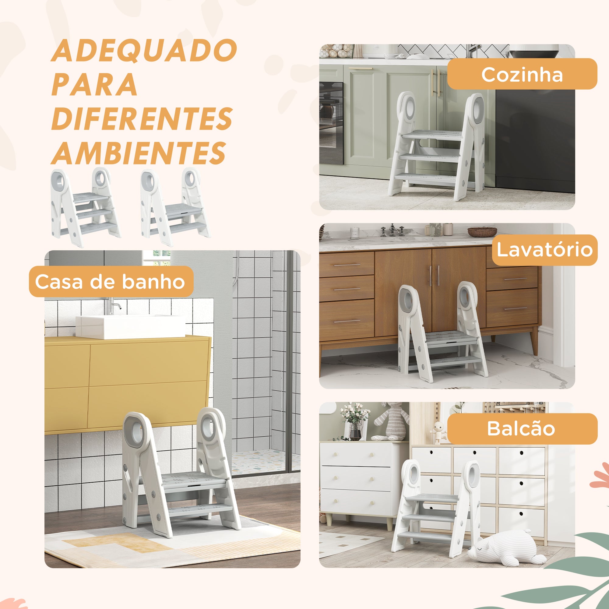Banco para Crianças Ajustável 46,5x47x61,5 cm - Cinzento