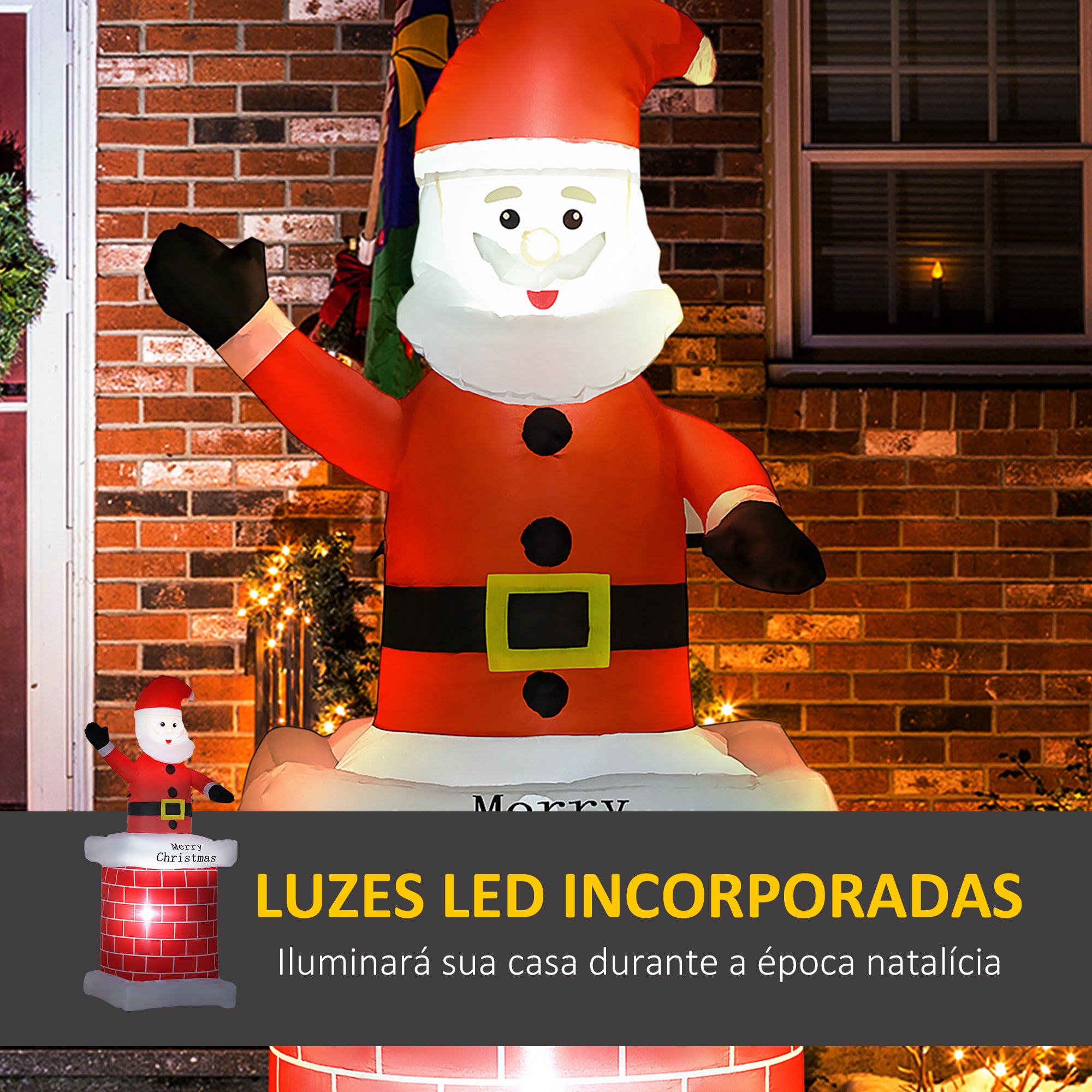 Decoração de Natal insuflável – 80x70x210 cm – Vermelho – Poliéster