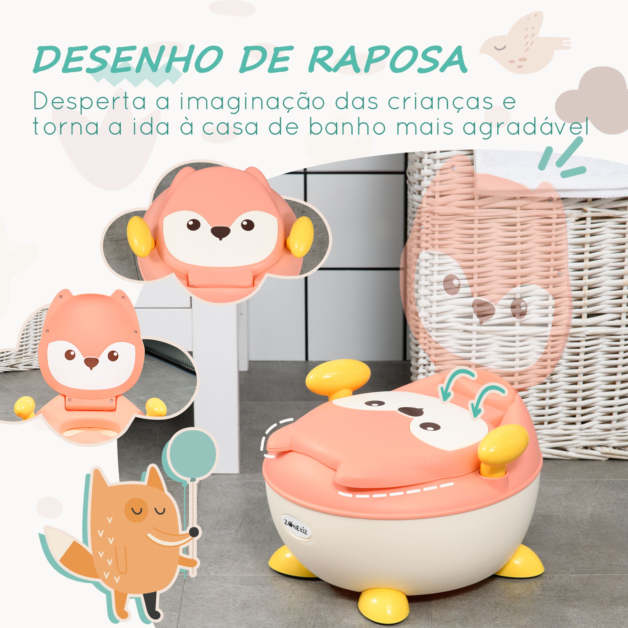 Bacio de Aprendizagem para Bebé em Forma de Raposa Rosa 35,5x35x23 cm