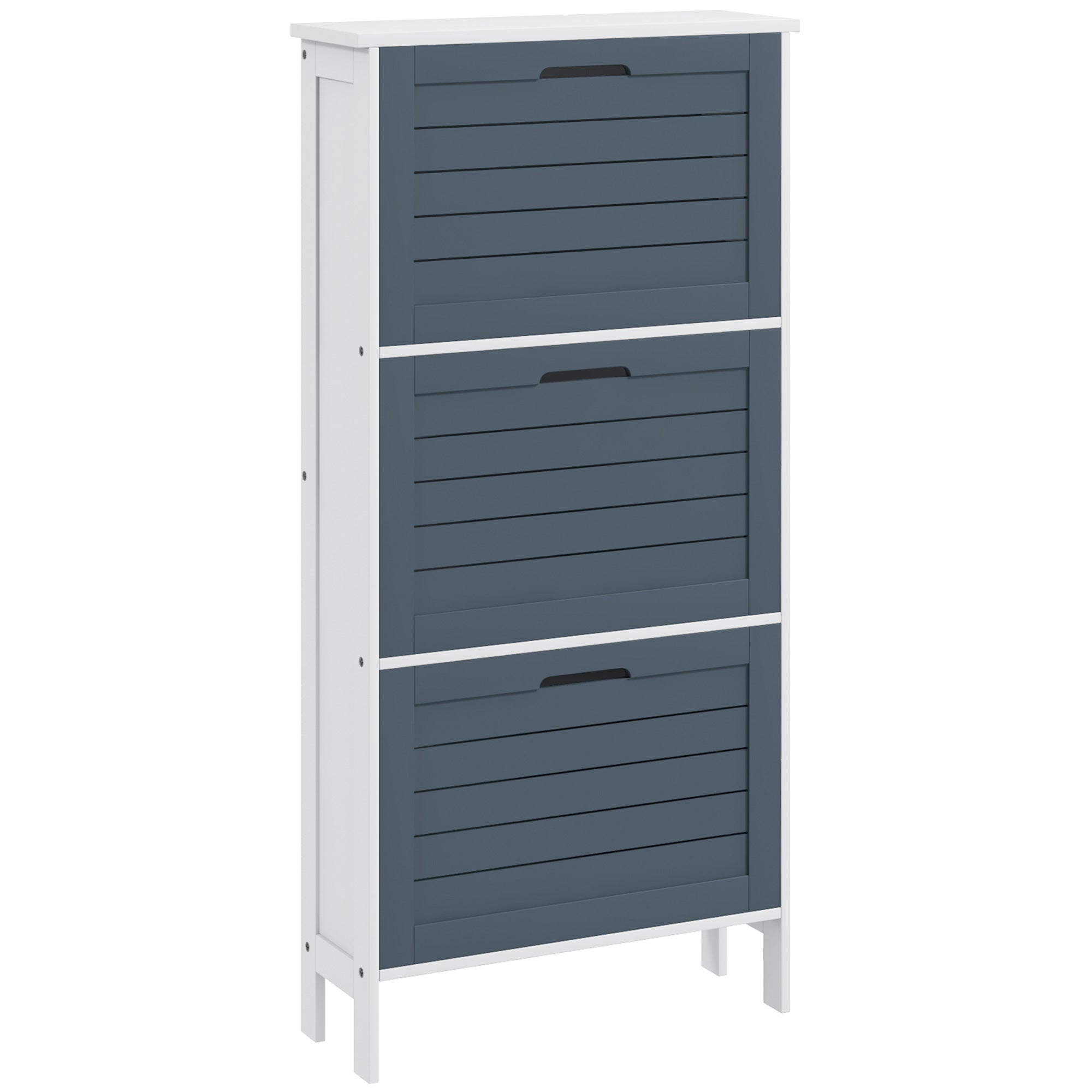 Sapateira Estreita com 3 Compartimentos para 6 Pares de Sapatos 53x18x108,5 cm Cinza e Branco