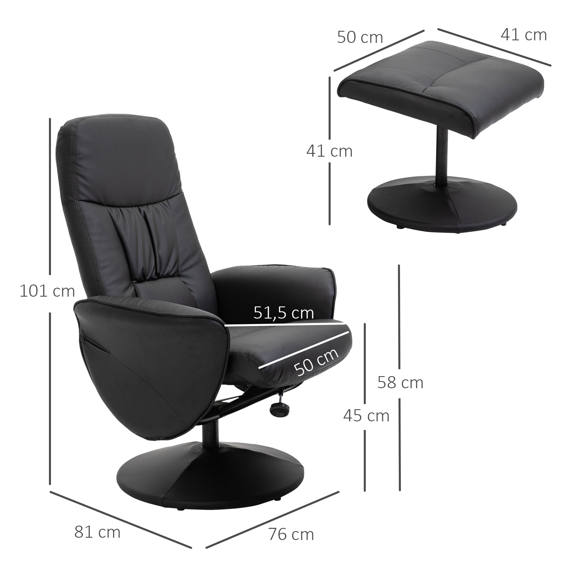 Poltrona Relax Reclinável 81x81x105 cm Preto