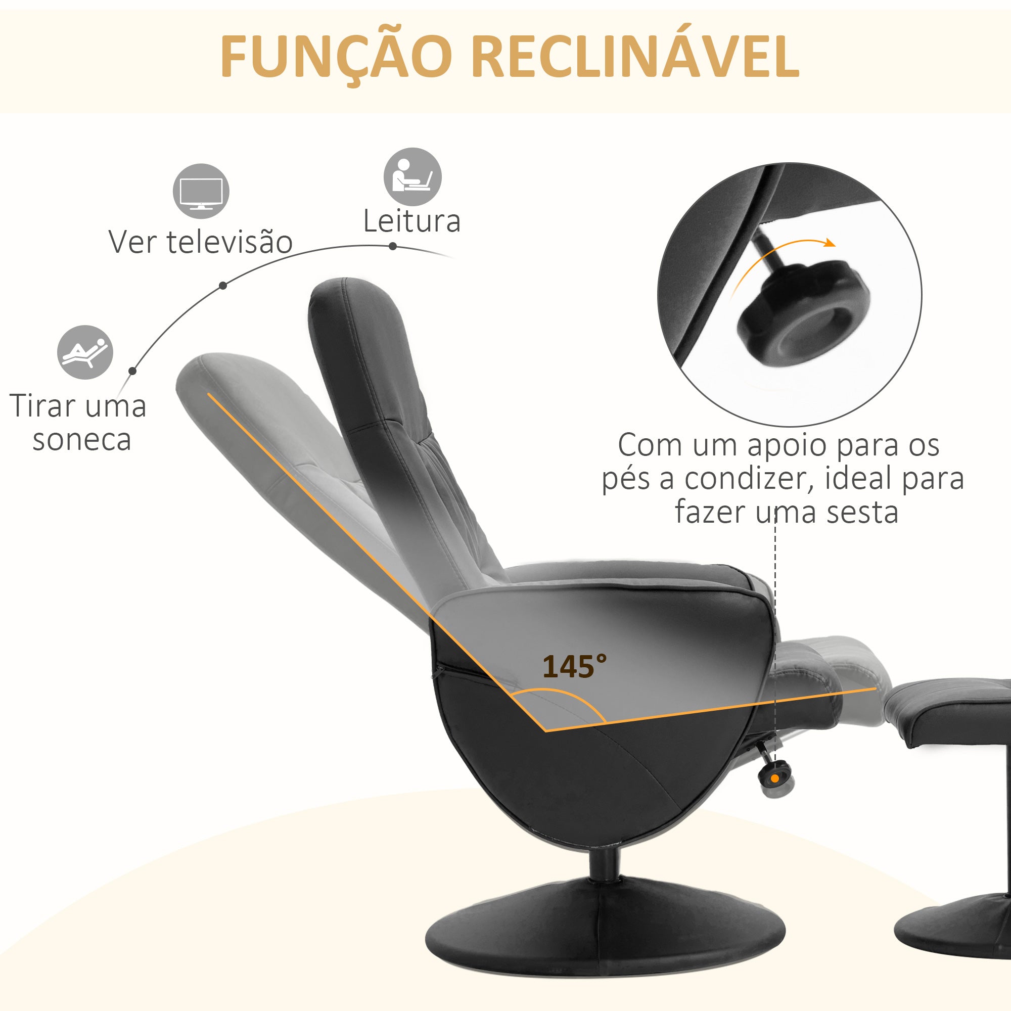 Poltrona Relax Reclinável 81x81x105 cm Preto
