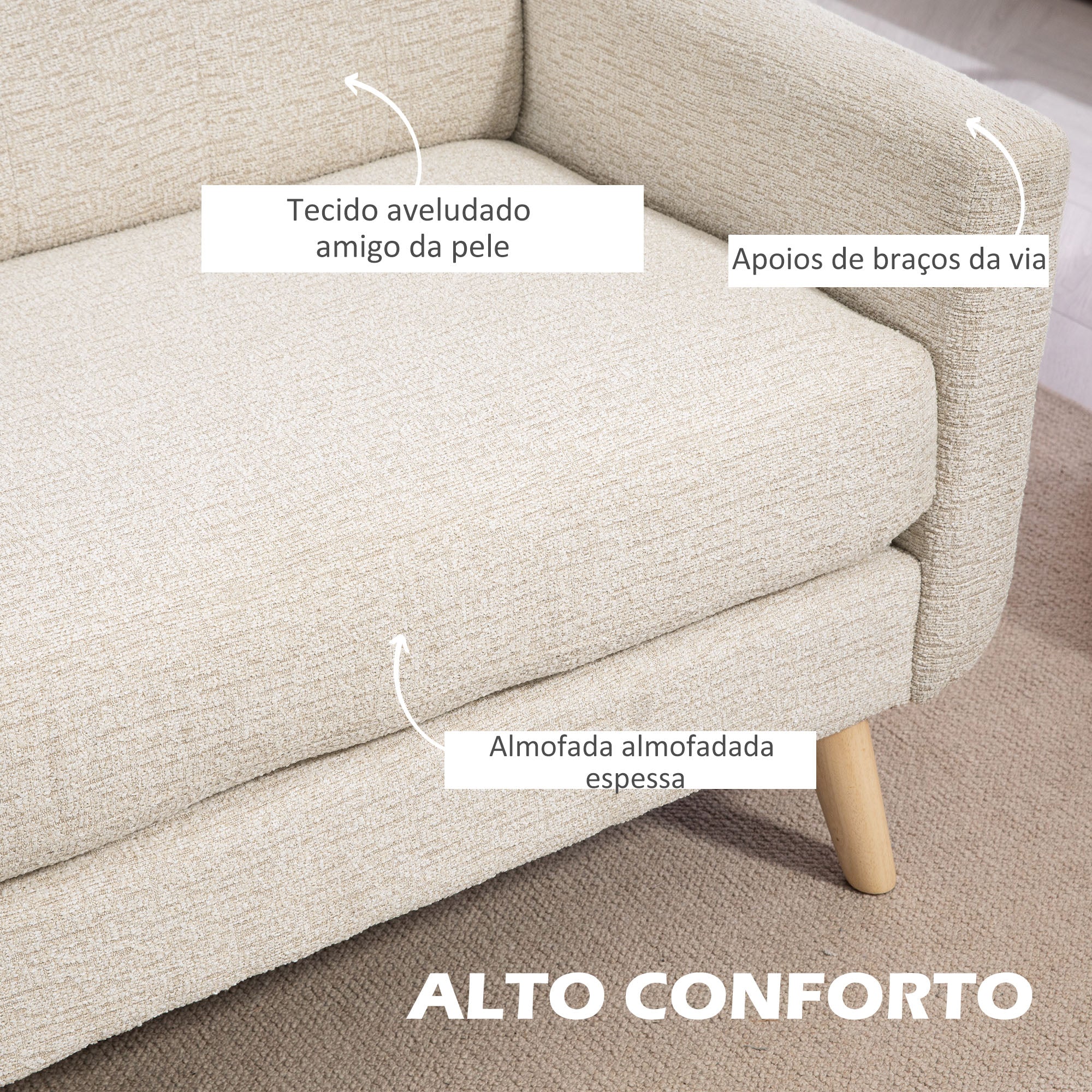 Sofá de 2 Lugares Estofado em Veludo Bege 114x71x82 cm
