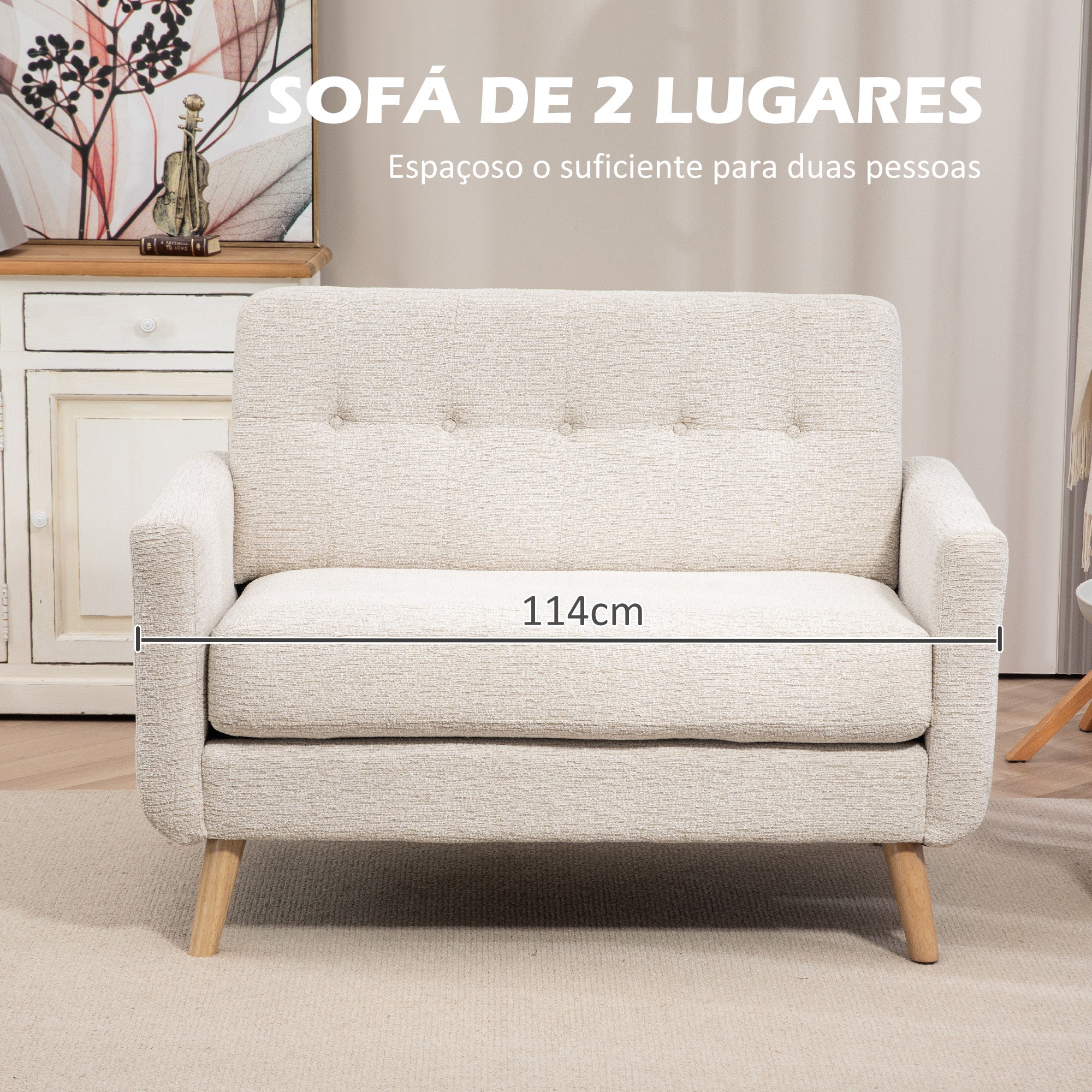 Sofá de 2 Lugares Estofado em Veludo Bege 114x71x82 cm