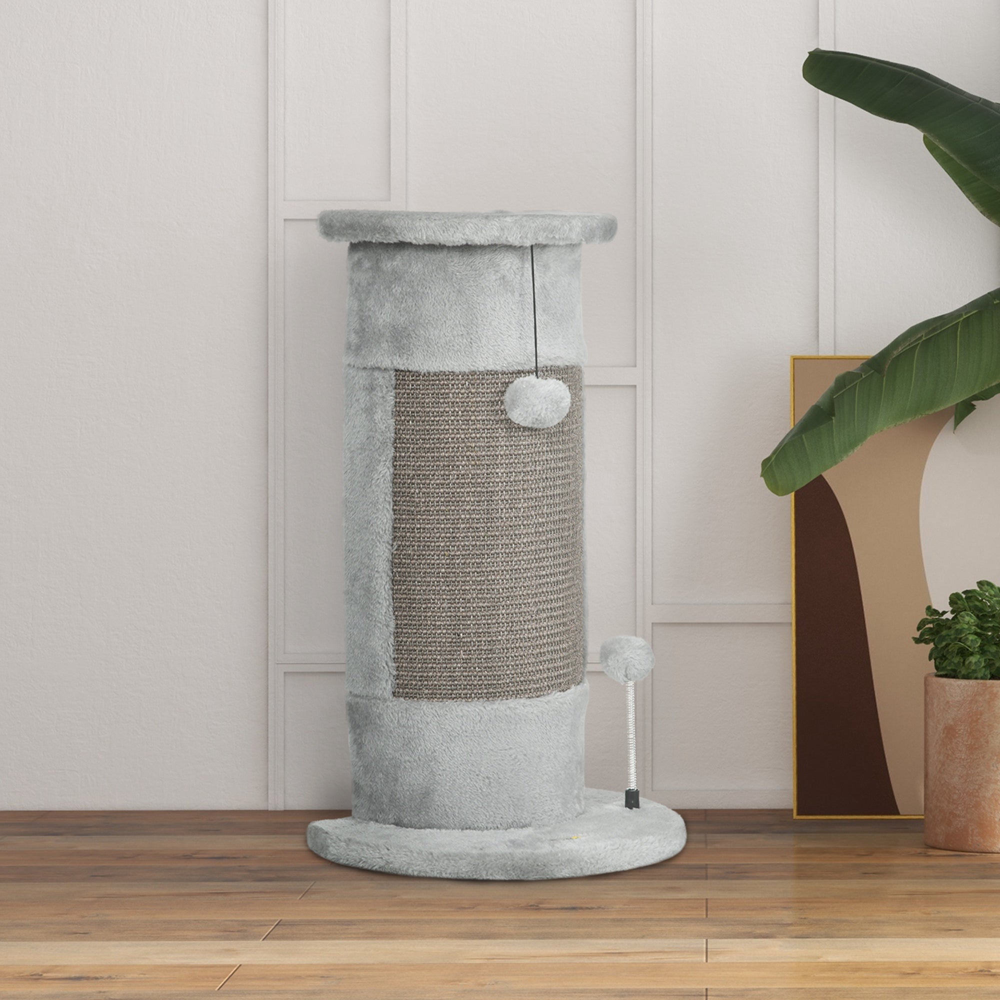 Poste de Arranhar para Gatos Cinza 34x25,5x58 cm - Diversão Garantida para o seu Felino