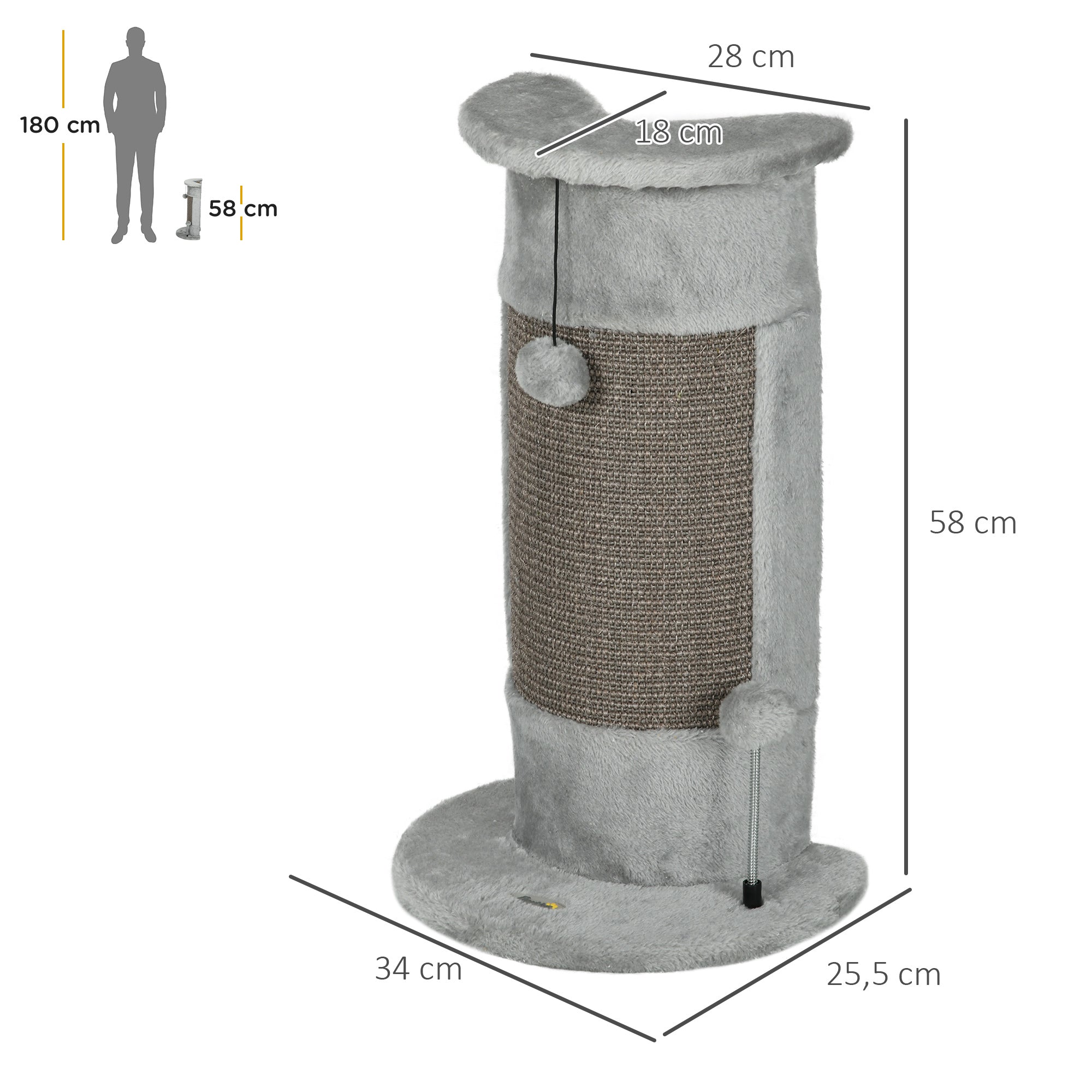 Poste de Arranhar para Gatos Cinza 34x25,5x58 cm - Diversão Garantida para o seu Felino
