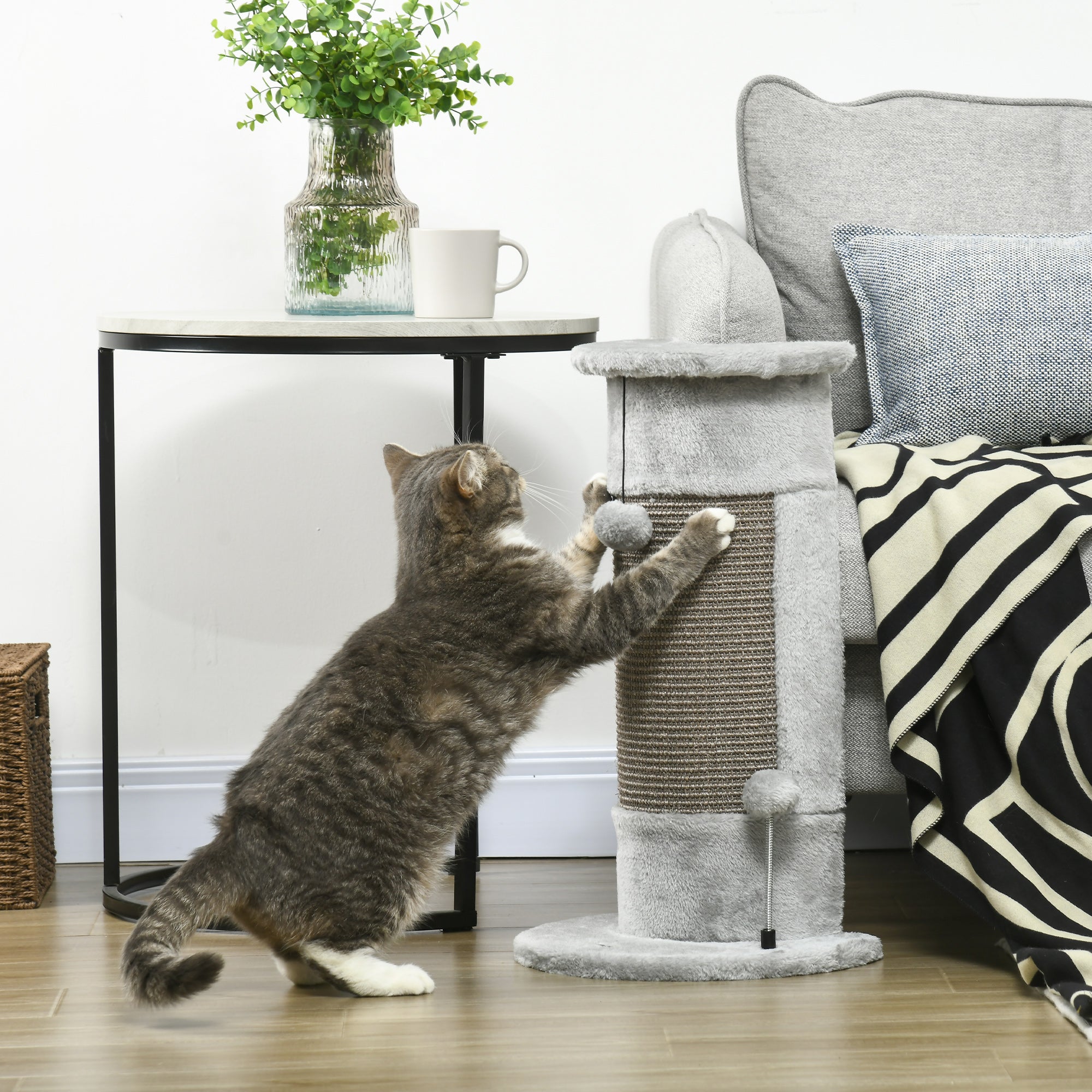 Poste de Arranhar para Gatos Cinza 34x25,5x58 cm - Diversão Garantida para o seu Felino