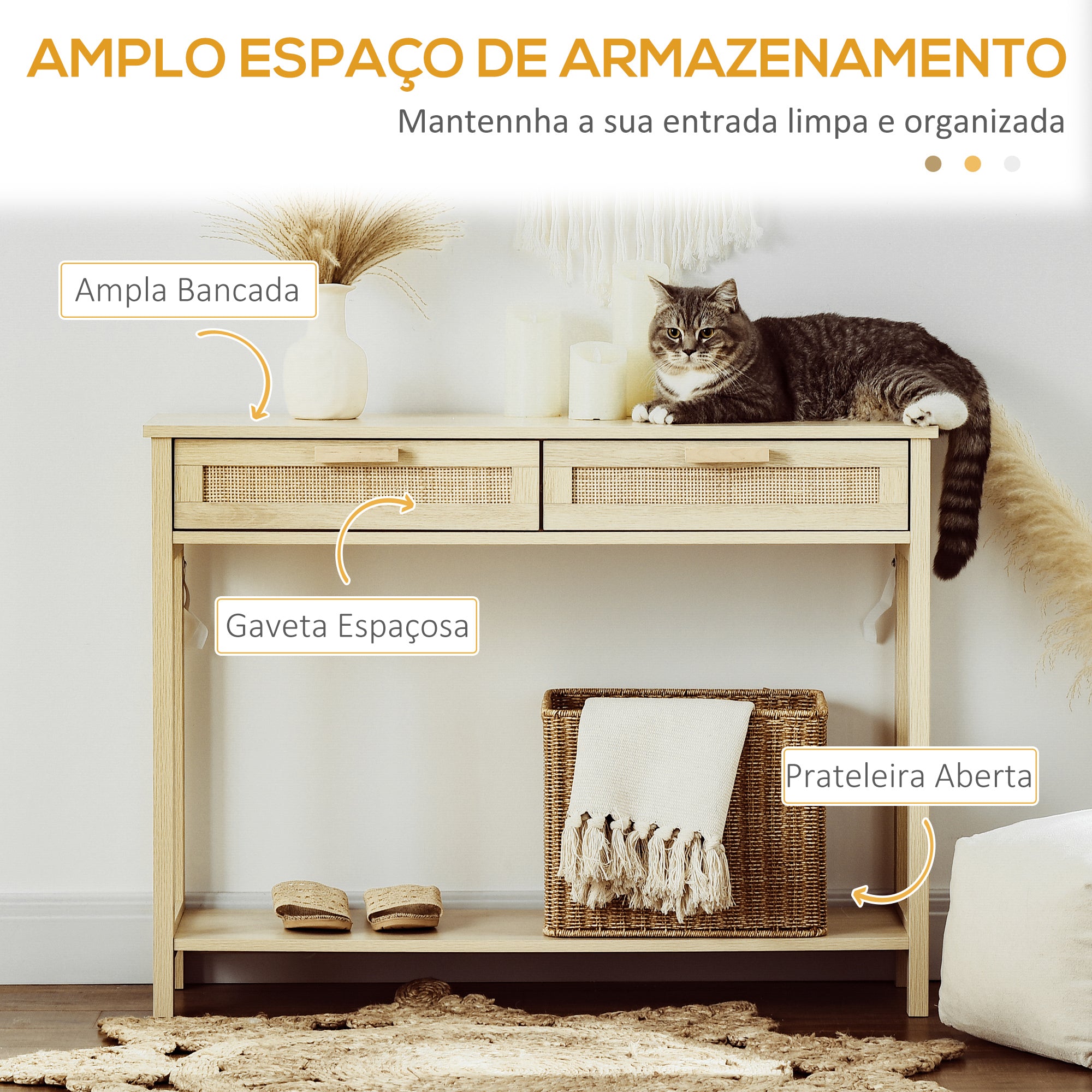 Mesa de Console em Malha 100x30x76 cm - Natural