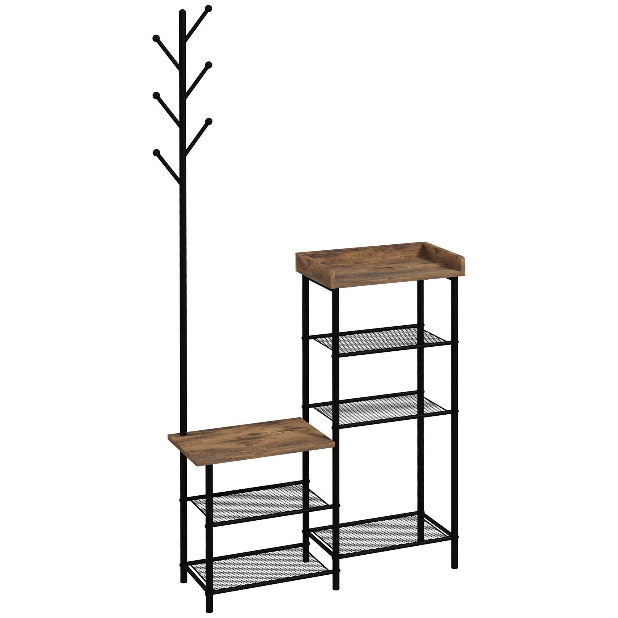 Móvel Cabide de Entrada com Sapateira 5 Prateleiras 6 Ganchos 92,5x28x182 cm Preto e Marrom