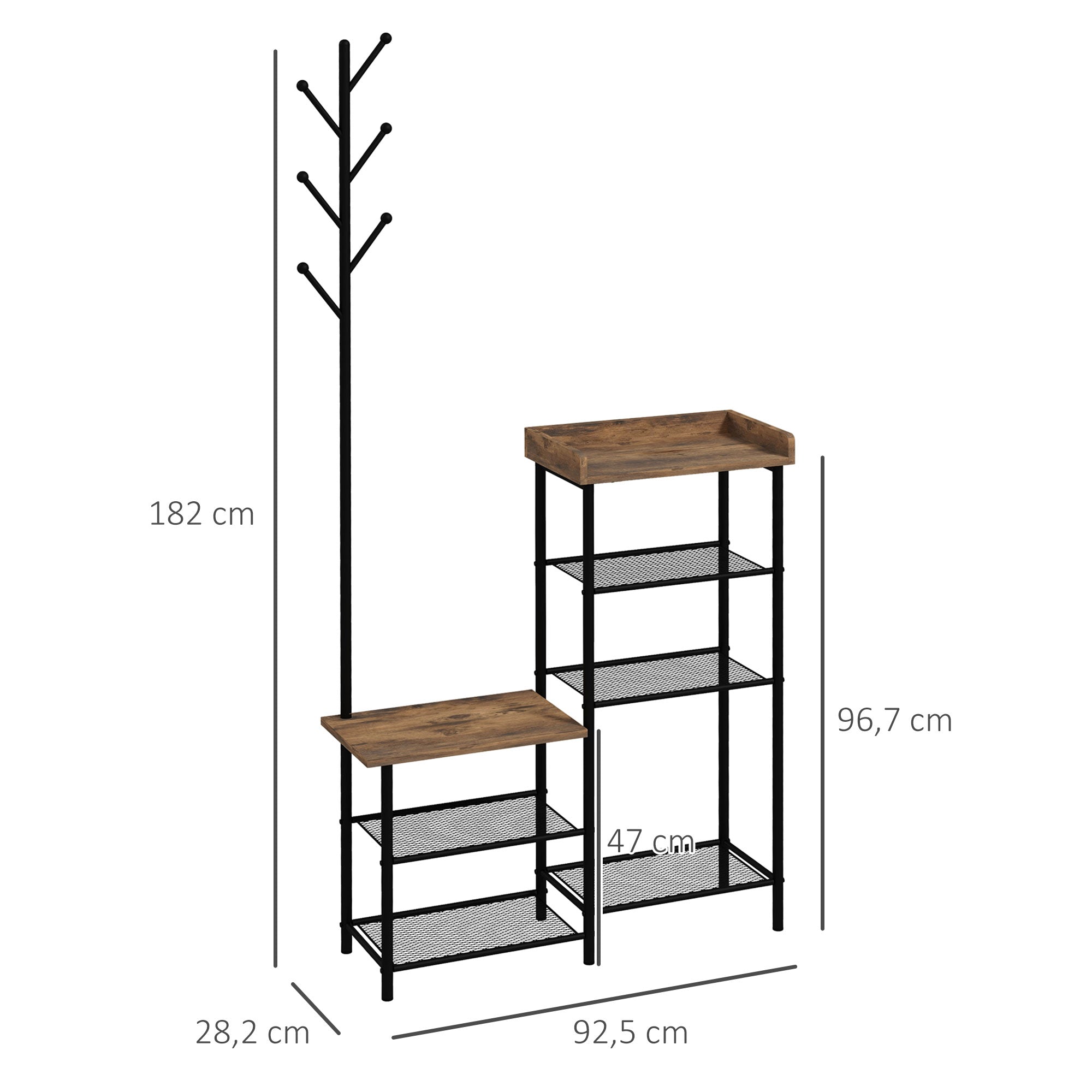 Móvel Cabide de Entrada com Sapateira 5 Prateleiras 6 Ganchos 92,5x28x182 cm Preto e Marrom