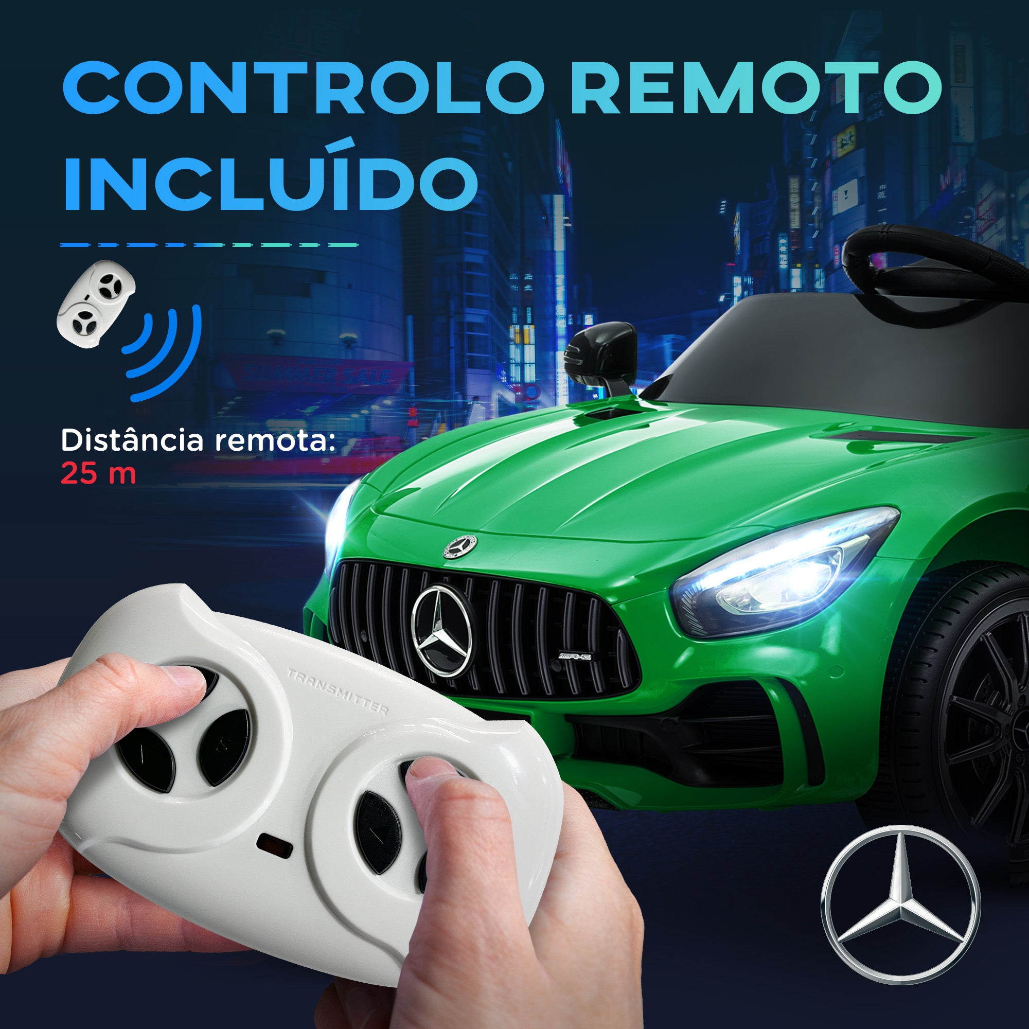 Carro Elétrico Infantil Verde 108x67x46 cm Licença Mercedes-Benz