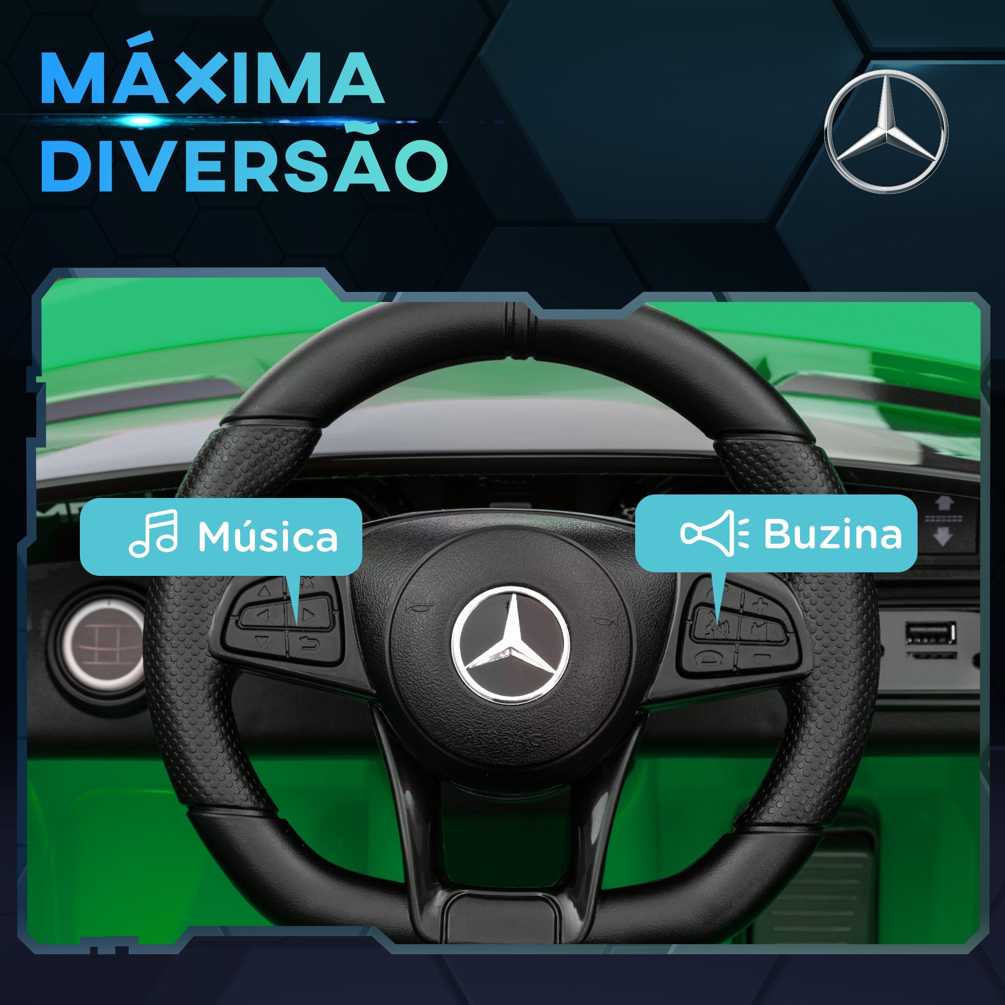 Carro Elétrico Infantil Verde 108x67x46 cm Licença Mercedes-Benz