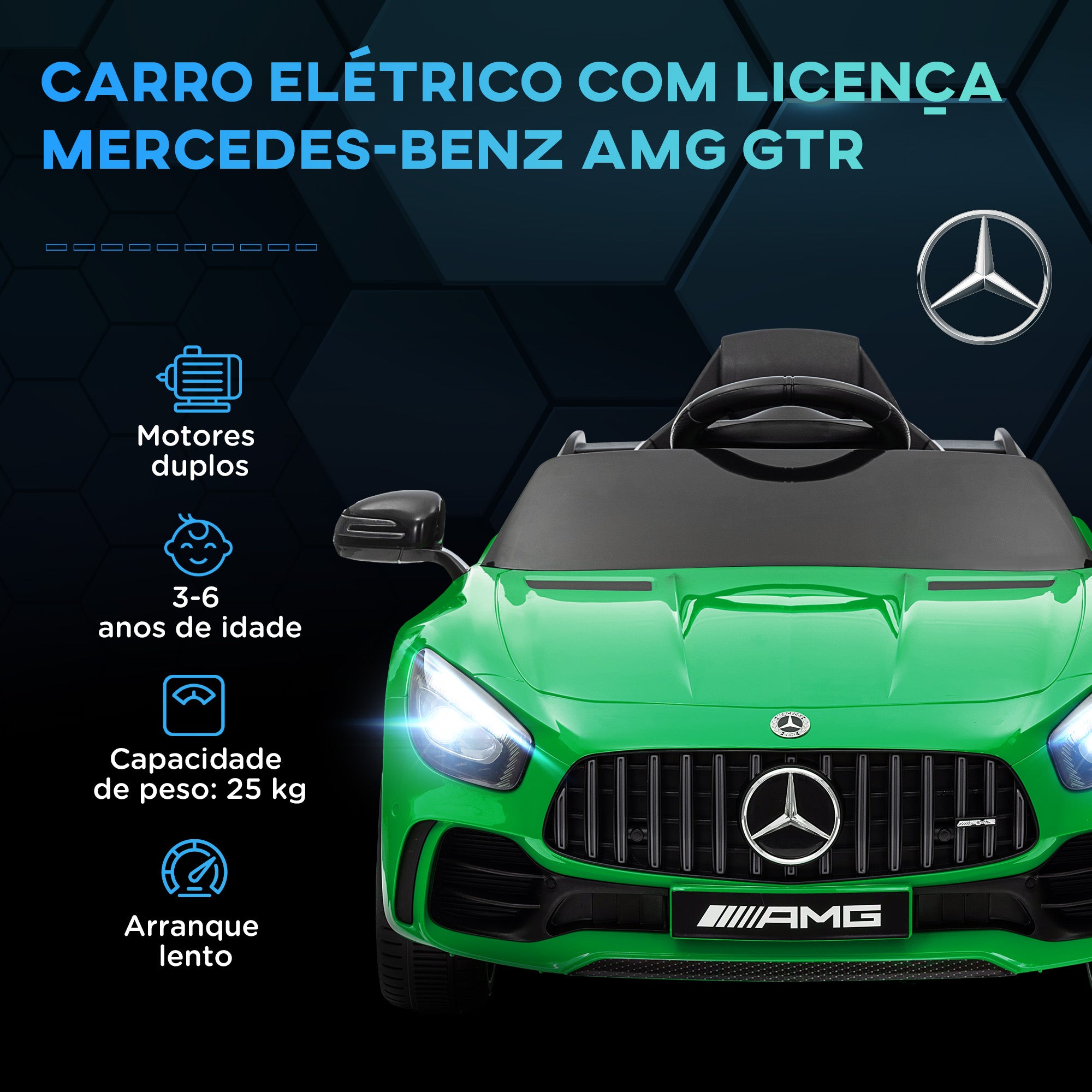 Carro Elétrico Infantil Verde 108x67x46 cm Licença Mercedes-Benz