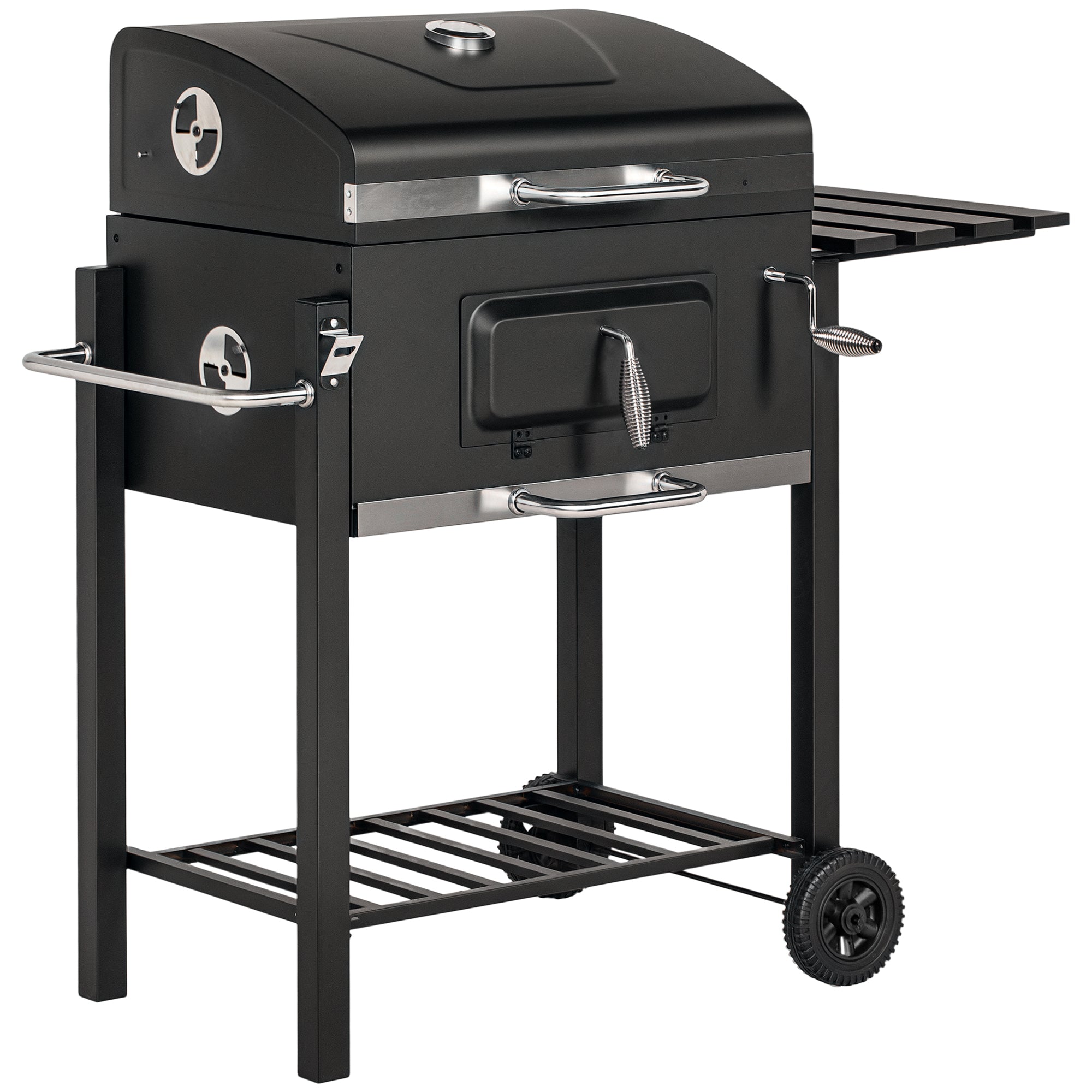 Barbecue a Carvão Preto 113x65x108 cm com Grelhas de Aço Inoxidável