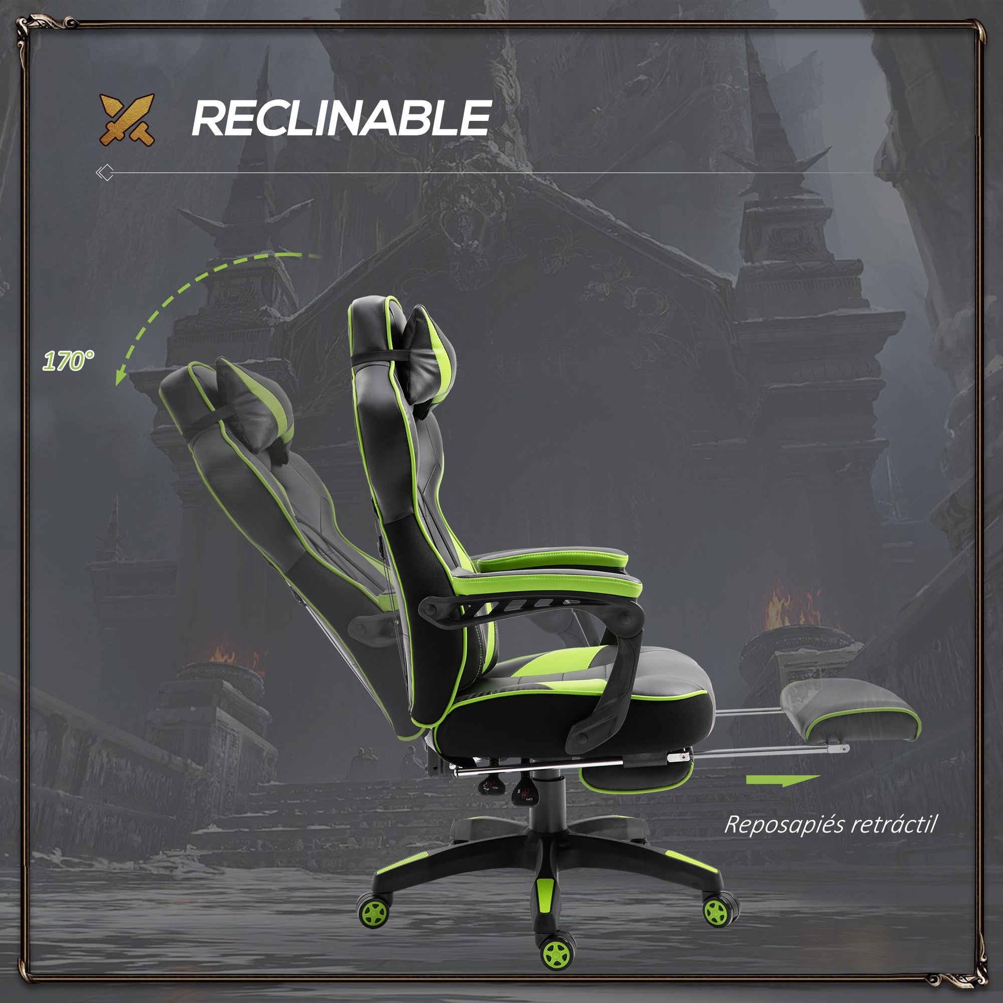 Cadeira Ergonômica Gaming Verde e Preto 65x70x118.5-126.5 cm