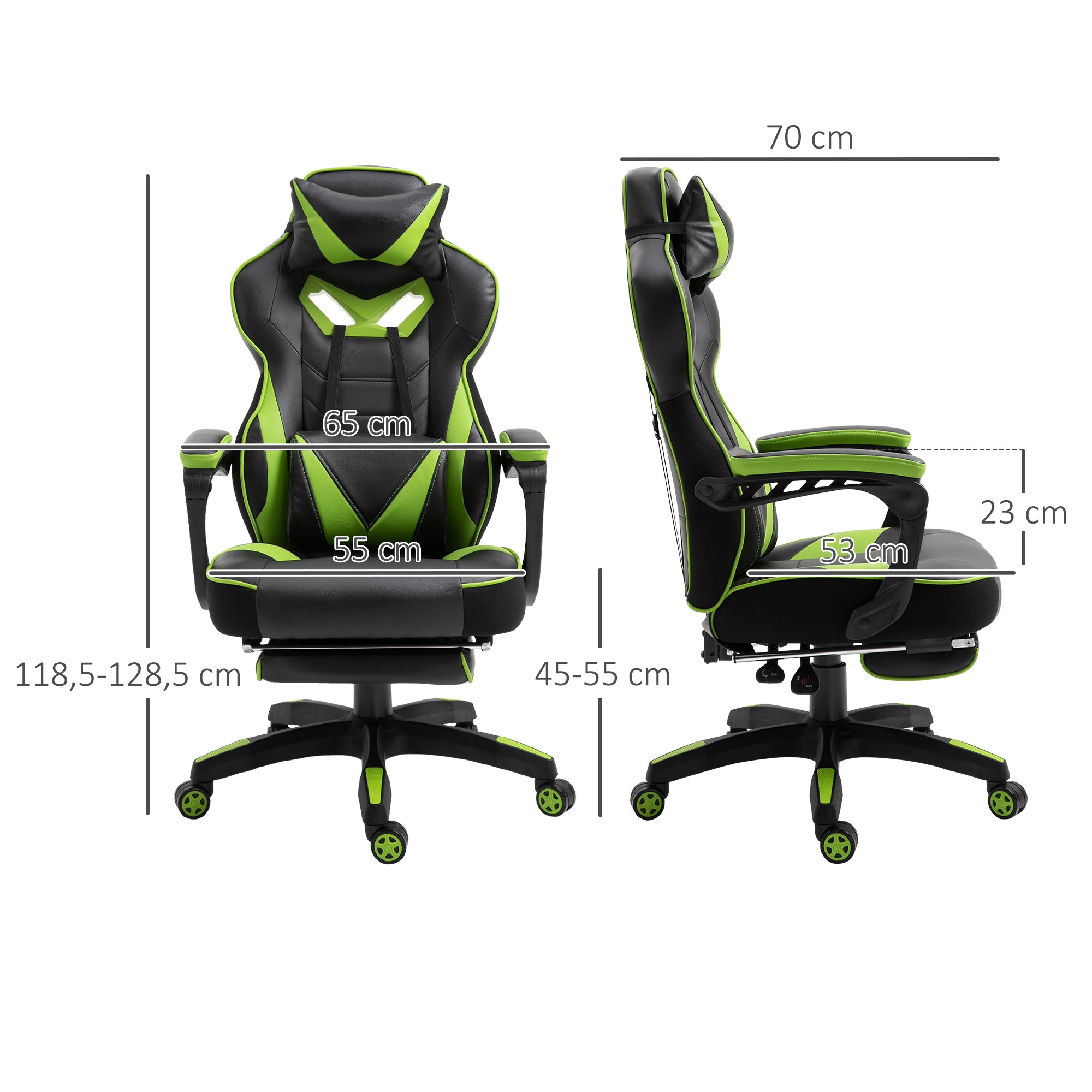 Cadeira Ergonômica Gaming Verde e Preto 65x70x118.5-126.5 cm