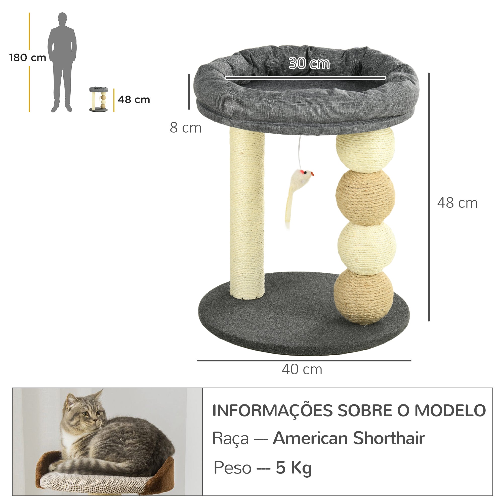 Arranhador para Gatos com Cama Confortável Ø40x48 cm Cinza