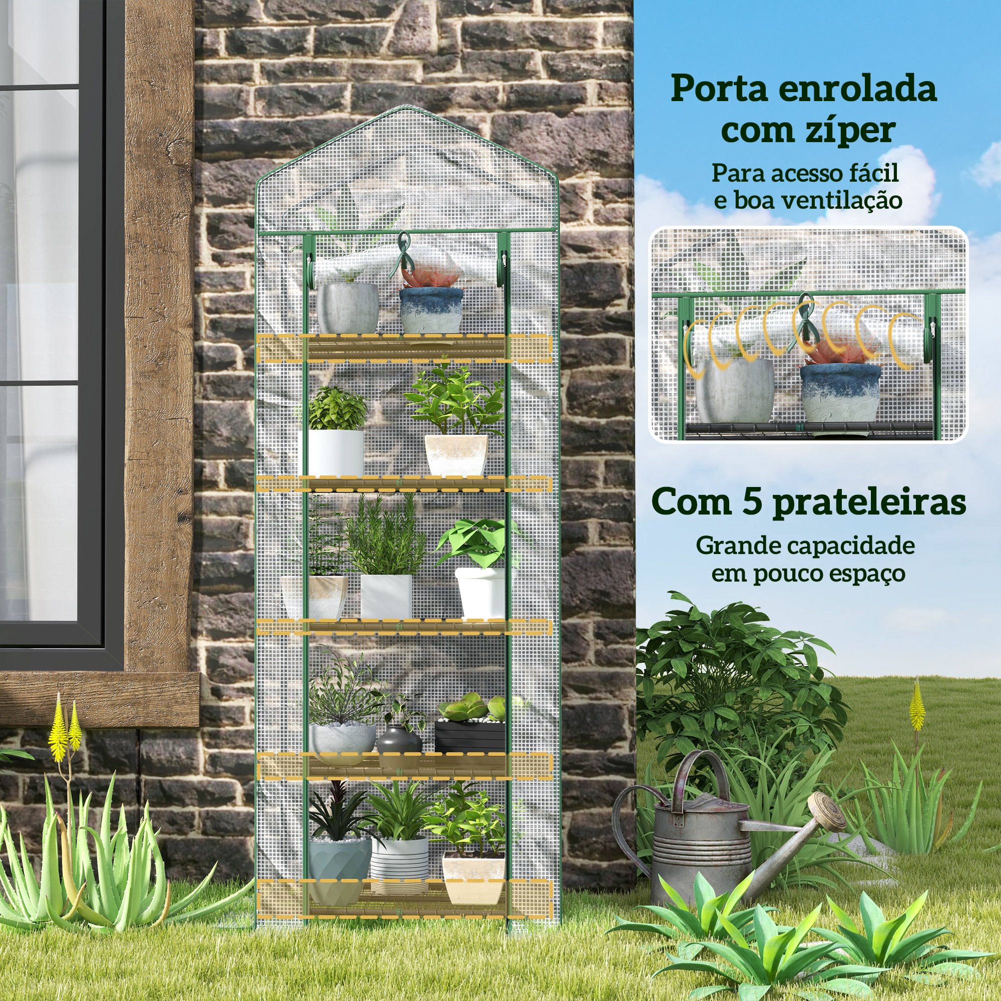 Estufa de Jardim Vertical – 69x49x193 cm – Transparente – Aço