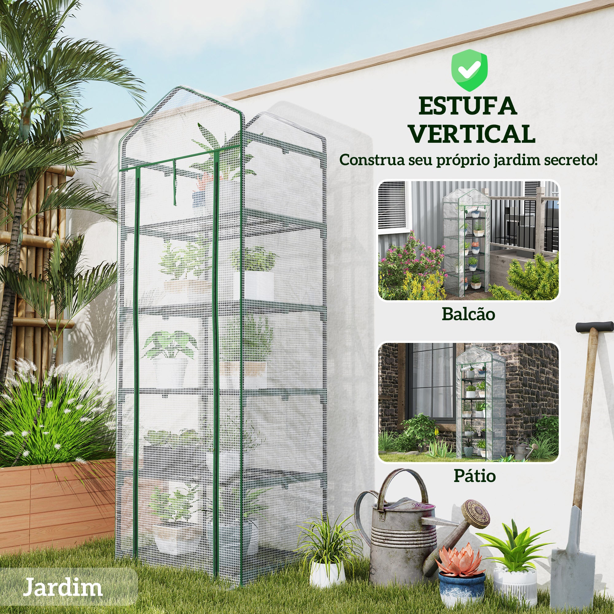 Estufa de Jardim Vertical – 69x49x193 cm – Transparente – Aço